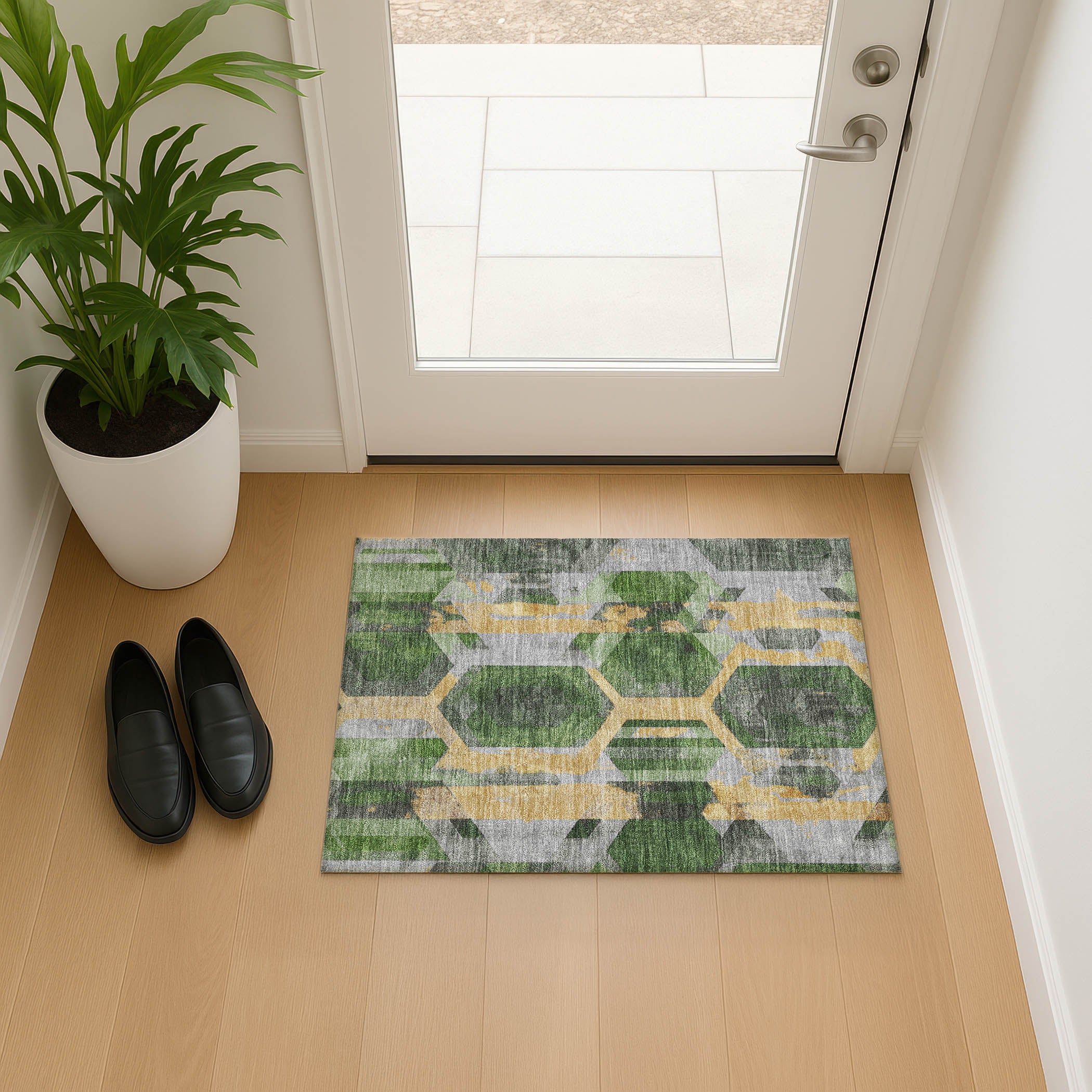 Montevideo Machine Washable Transitional Green Rug 1'8" x 2'6" #shape_Rectangle
