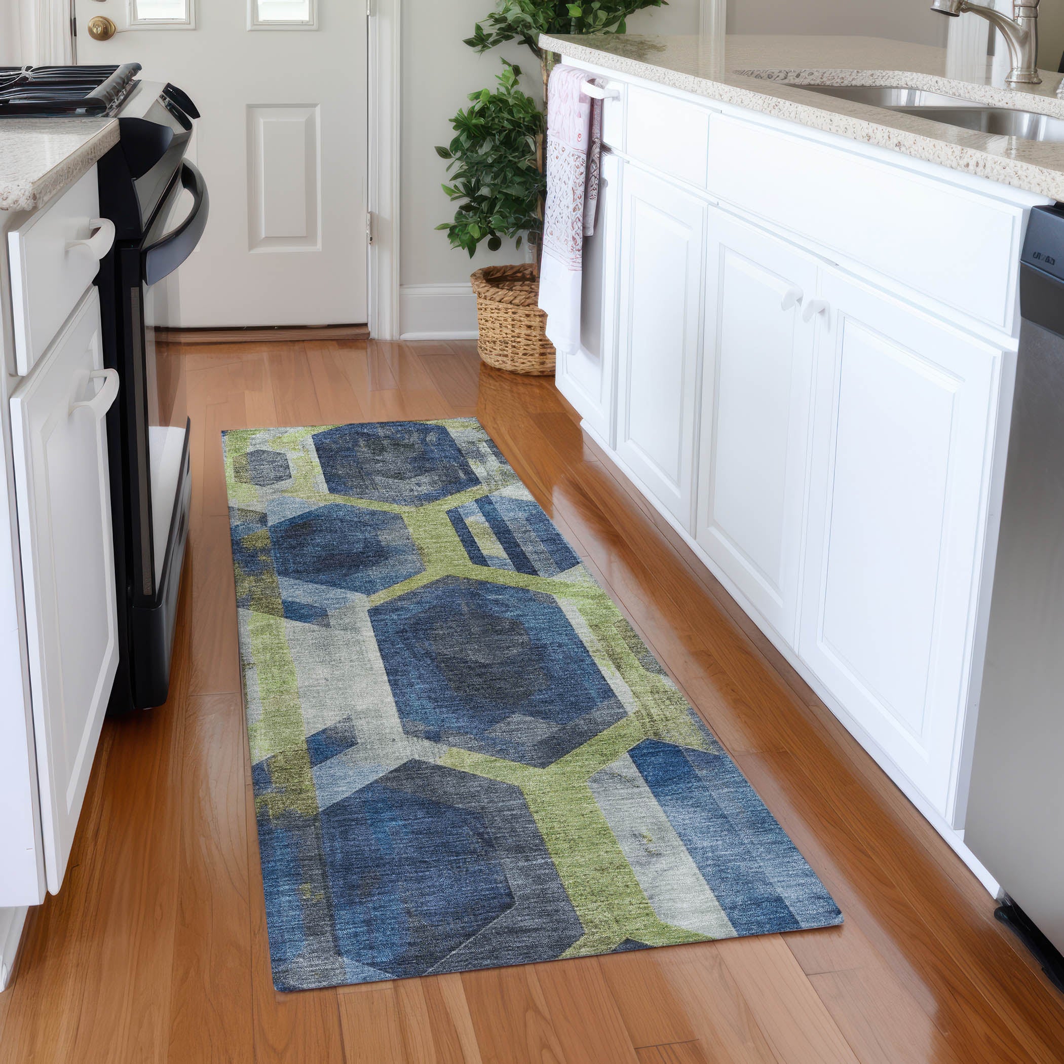 Montevideo Machine Washable Transitional Navy Blue Rug 2'3" x 7'6" #shape_Runner