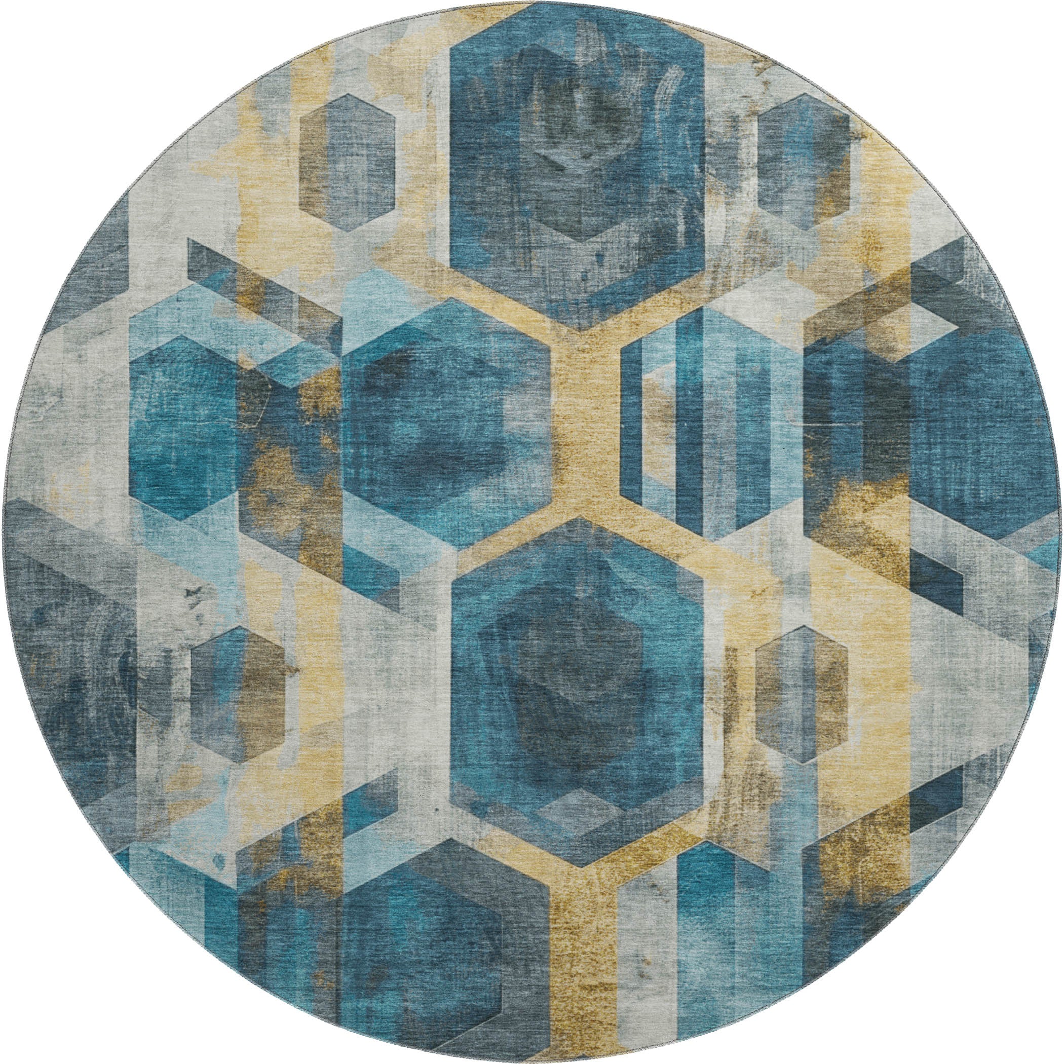 Montevideo Machine Washable Transitional Teal Rug 8' x 8' #shape_Round