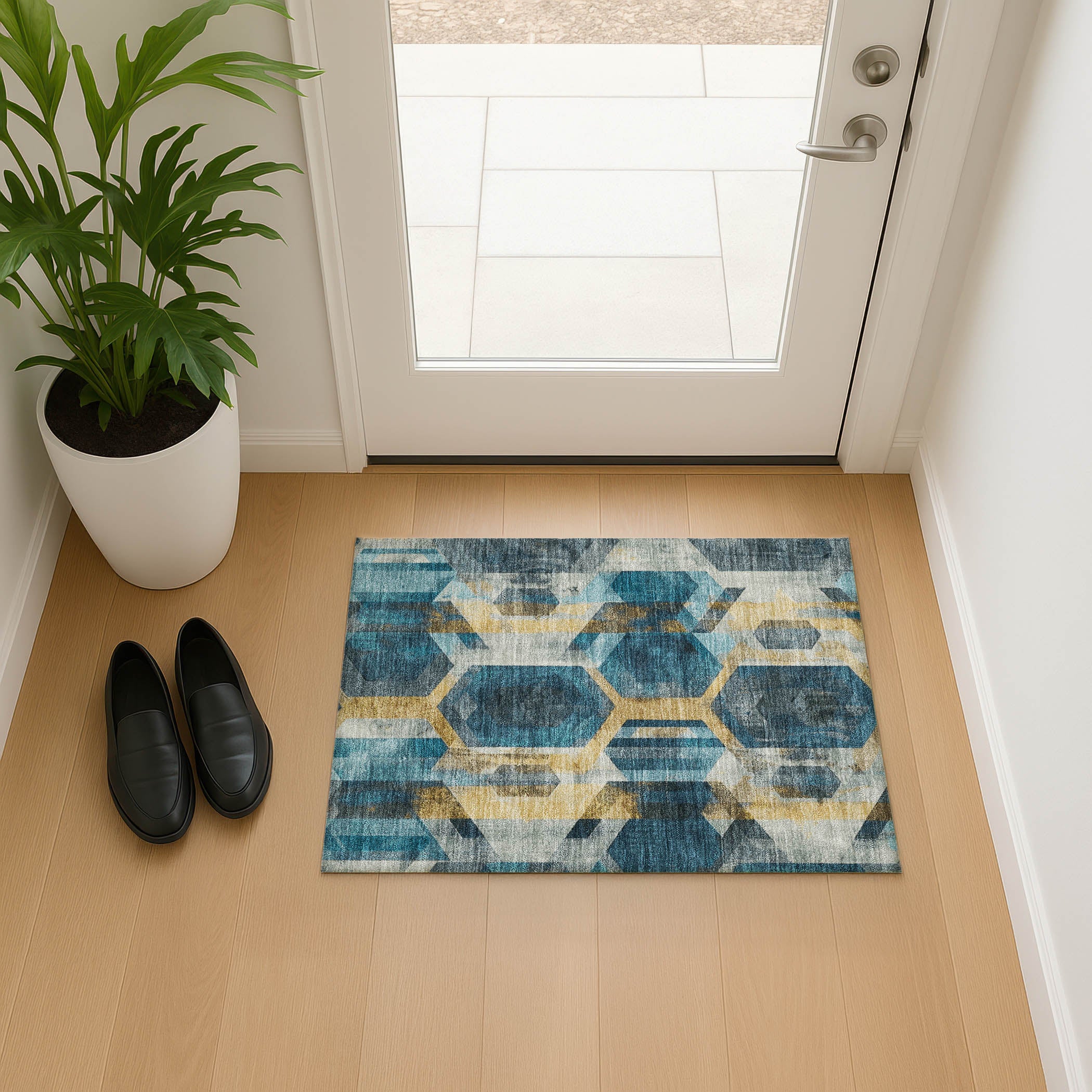 Montevideo Machine Washable Transitional Teal Rug 1'8" x 2'6" #shape_Rectangle