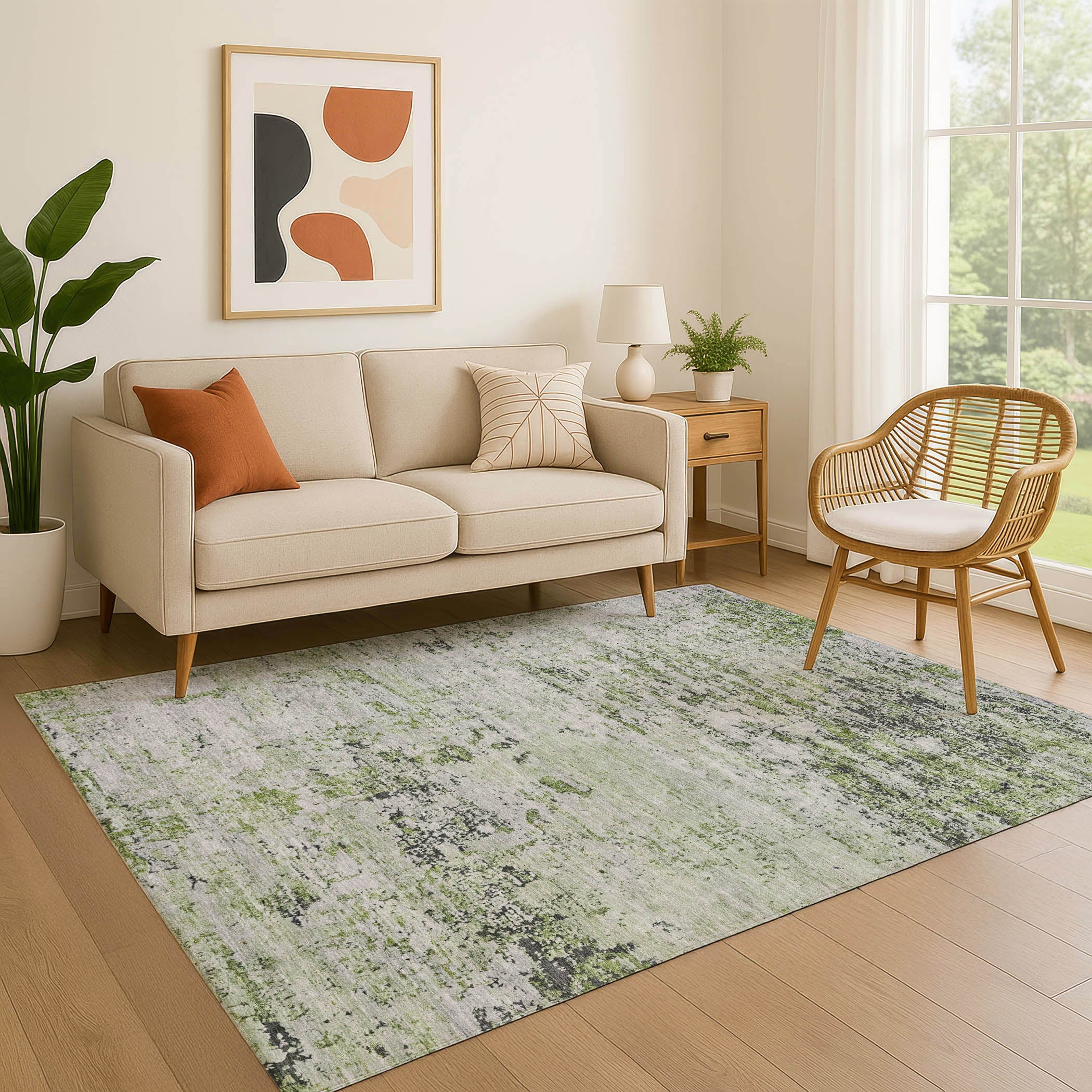 Queenstown Machine Washable Transitional Aloe Green Rug 2'6" x 3'10" #shape_Rectangle