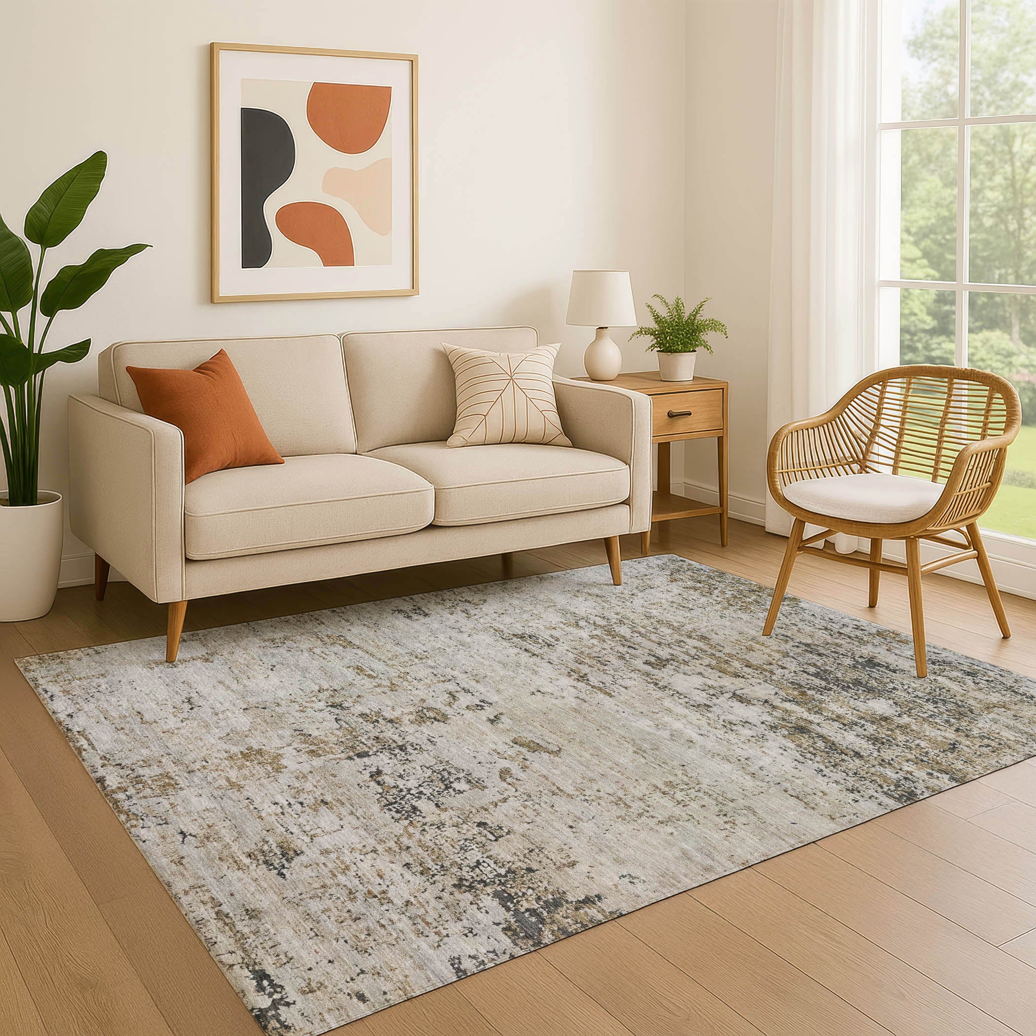 Queenstown Machine Washable Transitional Beige Brown Rug 2'6" x 3'10" #shape_Rectangle