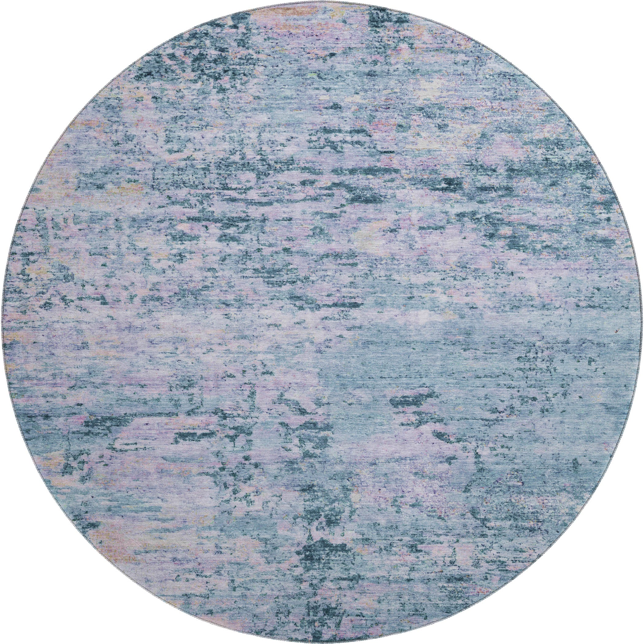 Queenstown Machine Washable Transitional Blue Rug 8' x 8' #shape_Round