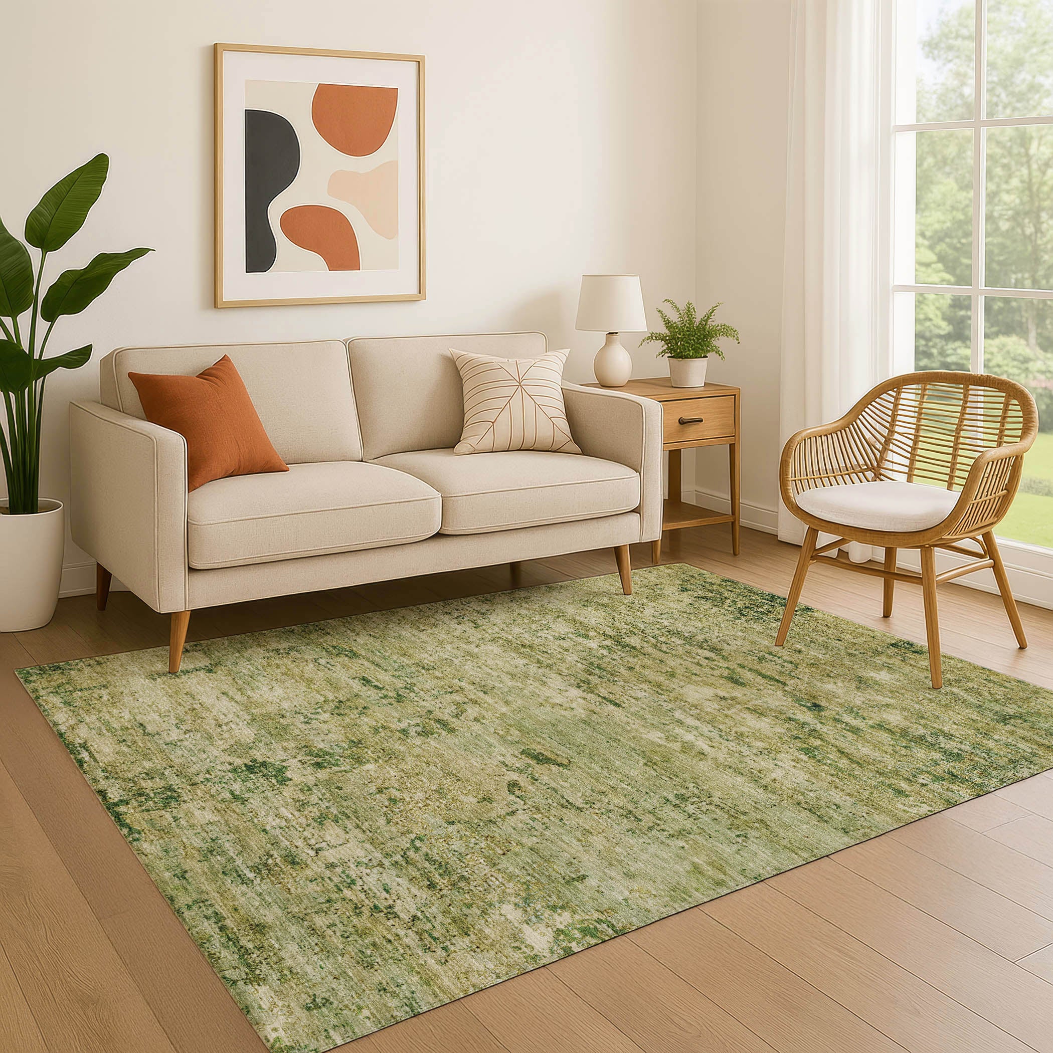 Queenstown Machine Washable Transitional Fern Green Rug 2'6" x 3'10" #shape_Rectangle