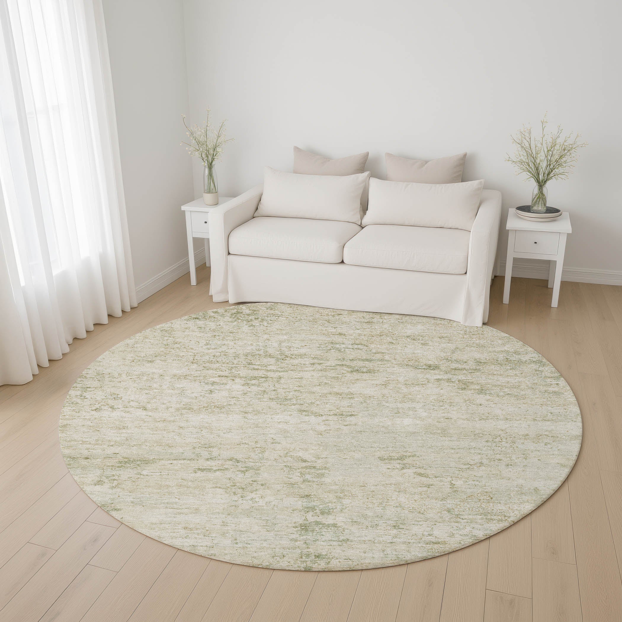 Queenstown Machine Washable Transitional Linen Ivory Rug 8' x 8' #shape_Round