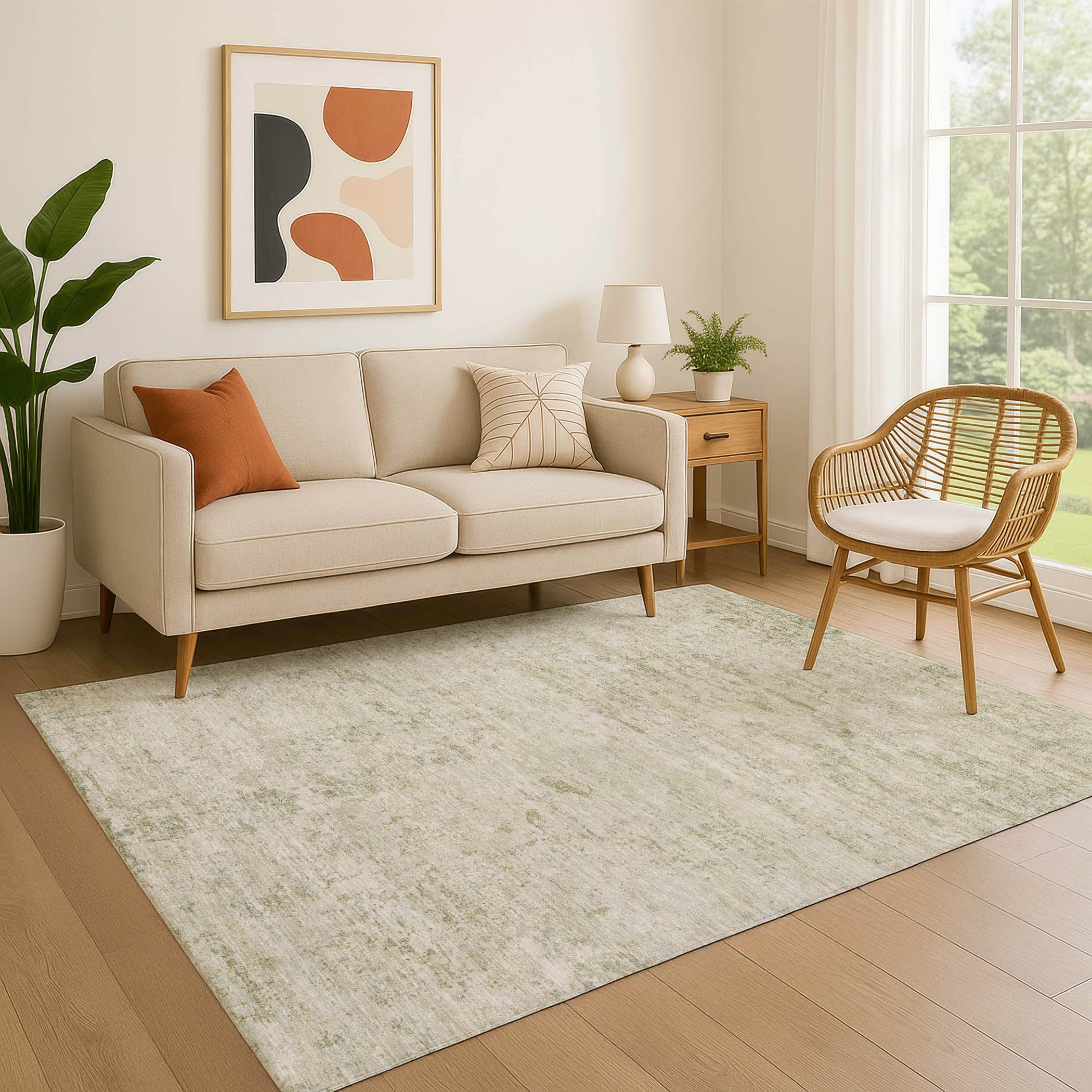 Queenstown Machine Washable Transitional Linen Ivory Rug 2'6" x 3'10" #shape_Rectangle