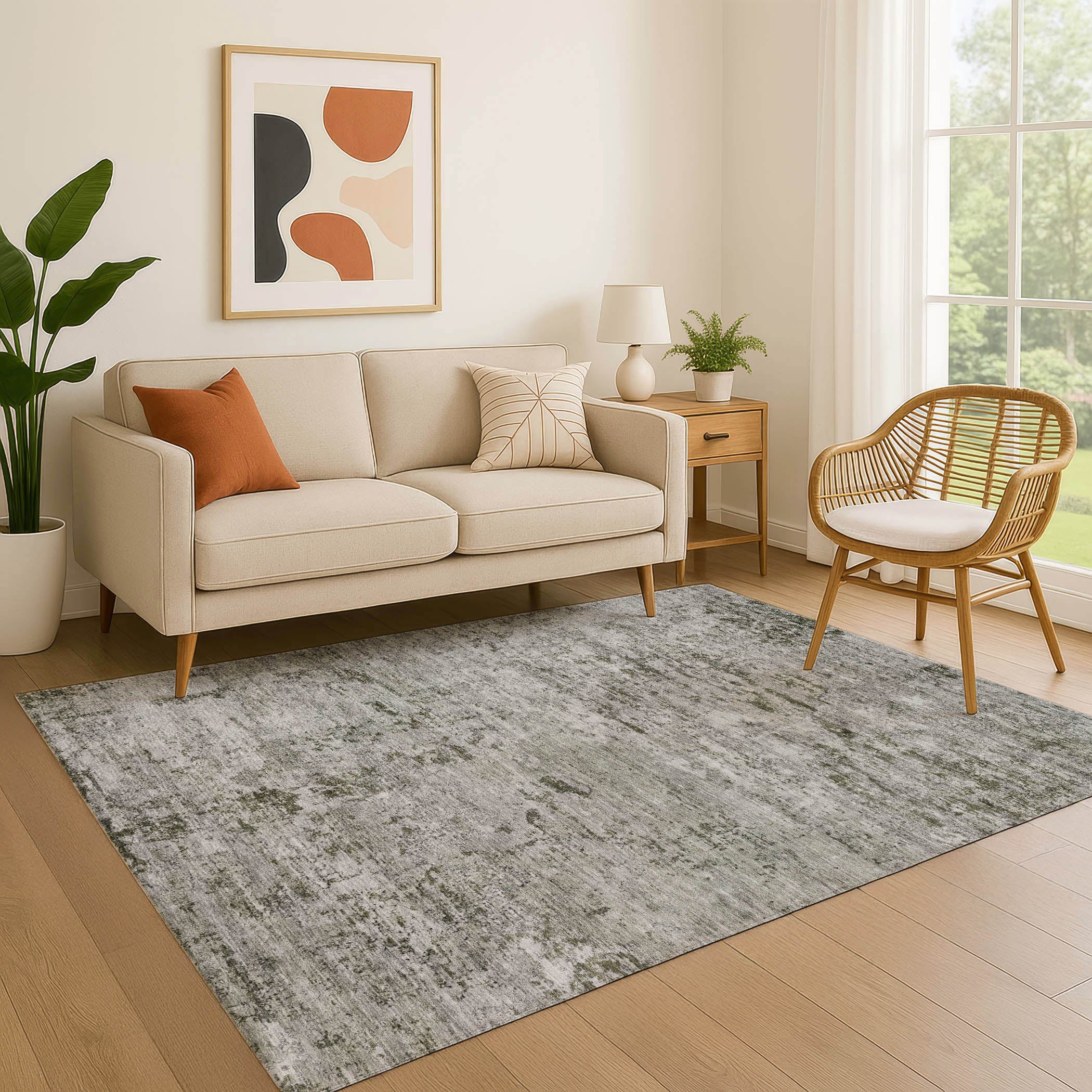 Queenstown Machine Washable Transitional Pewter Gray Rug 2'6" x 3'10" #shape_Rectangle