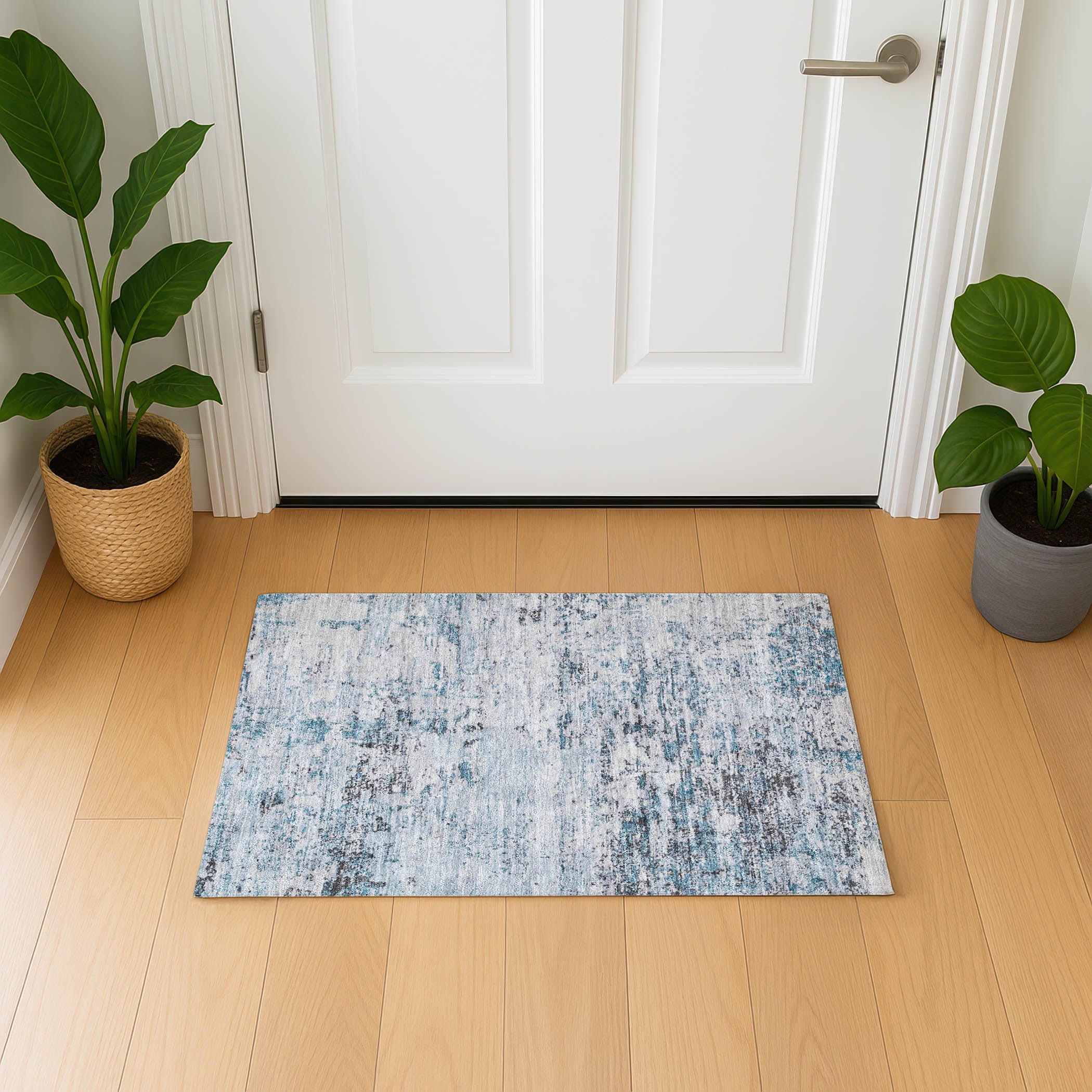 Queenstown Machine Washable Transitional Sky Blue Rug 1'8" x 2'6" #shape_Rectangle