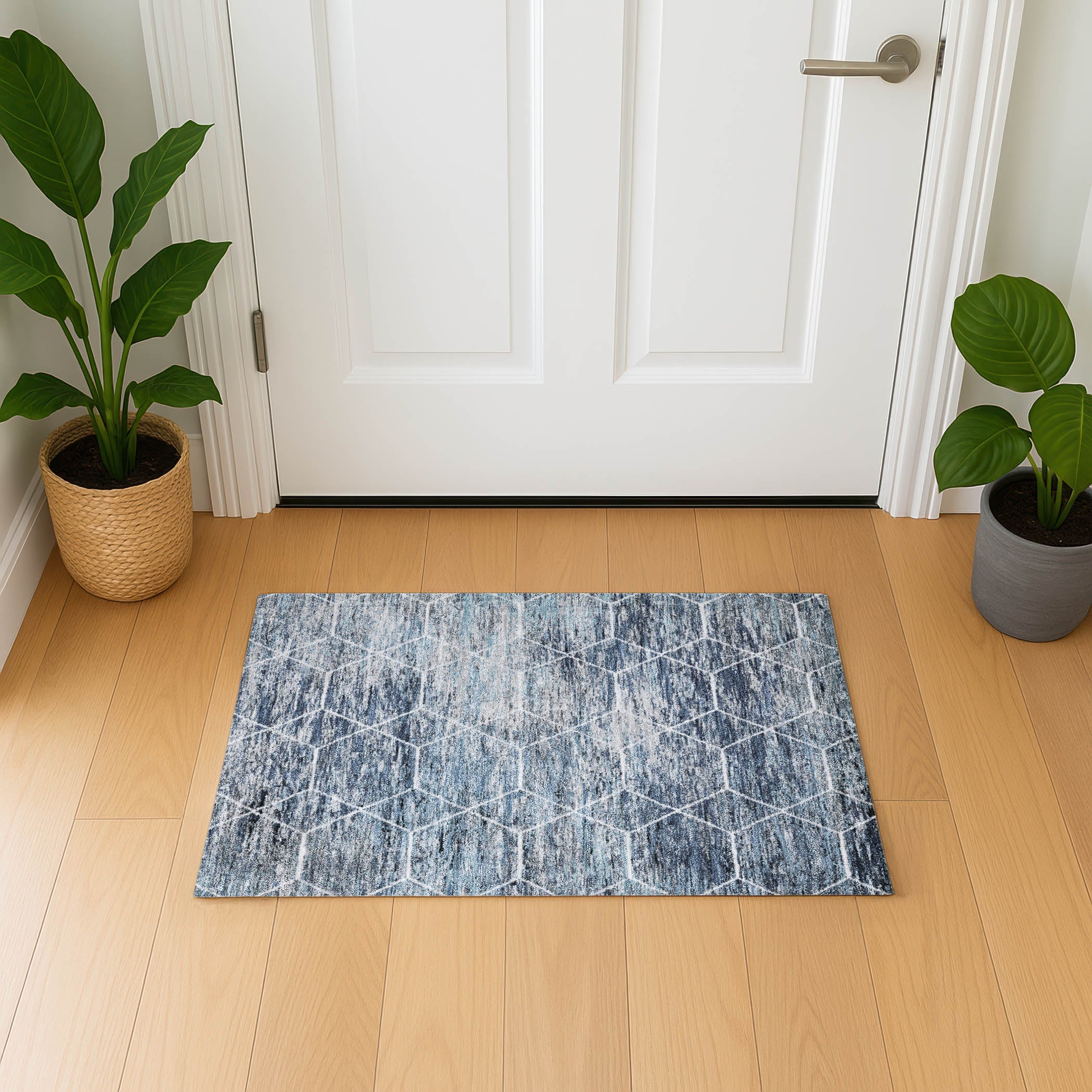 Seoul Machine Washable Transitional Blue Rug 1'8" x 2'6" #shape_Rectangle