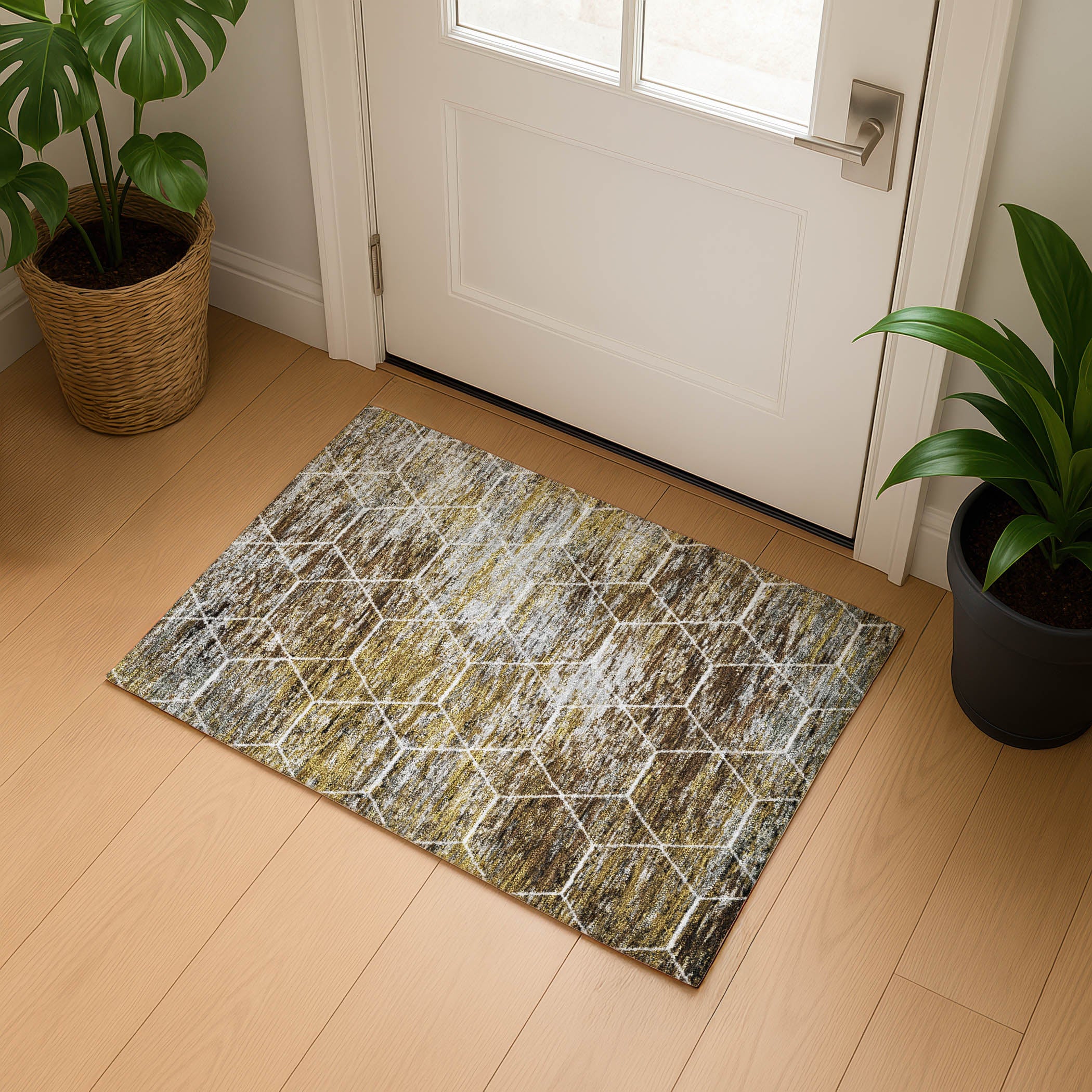 Seoul Machine Washable Transitional Brown Rug 1'8" x 2'6" #shape_Rectangle