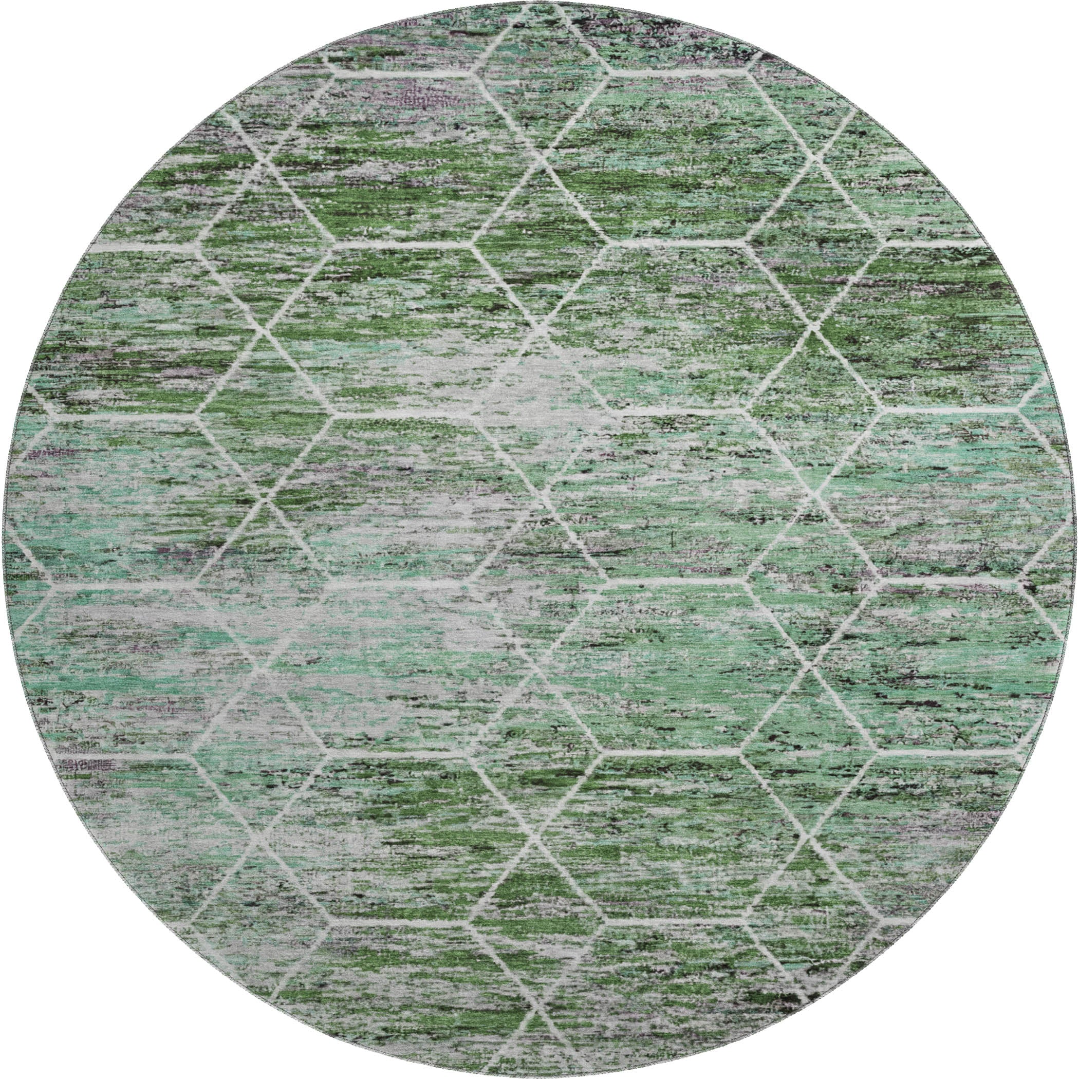 Seoul Machine Washable Transitional Green Rug 8' x 8' #shape_Round