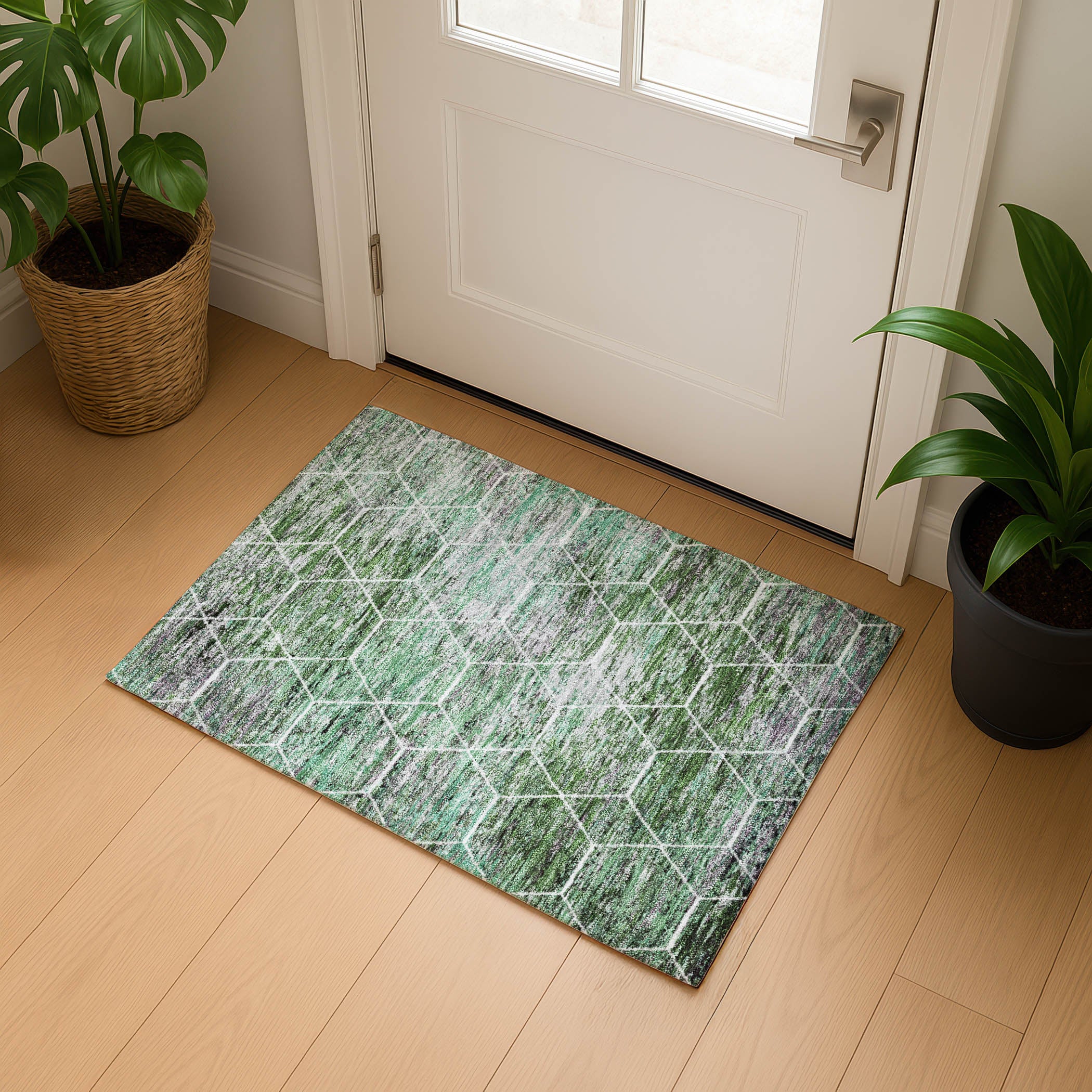 Seoul Machine Washable Transitional Green Rug 1'8" x 2'6" #shape_Rectangle