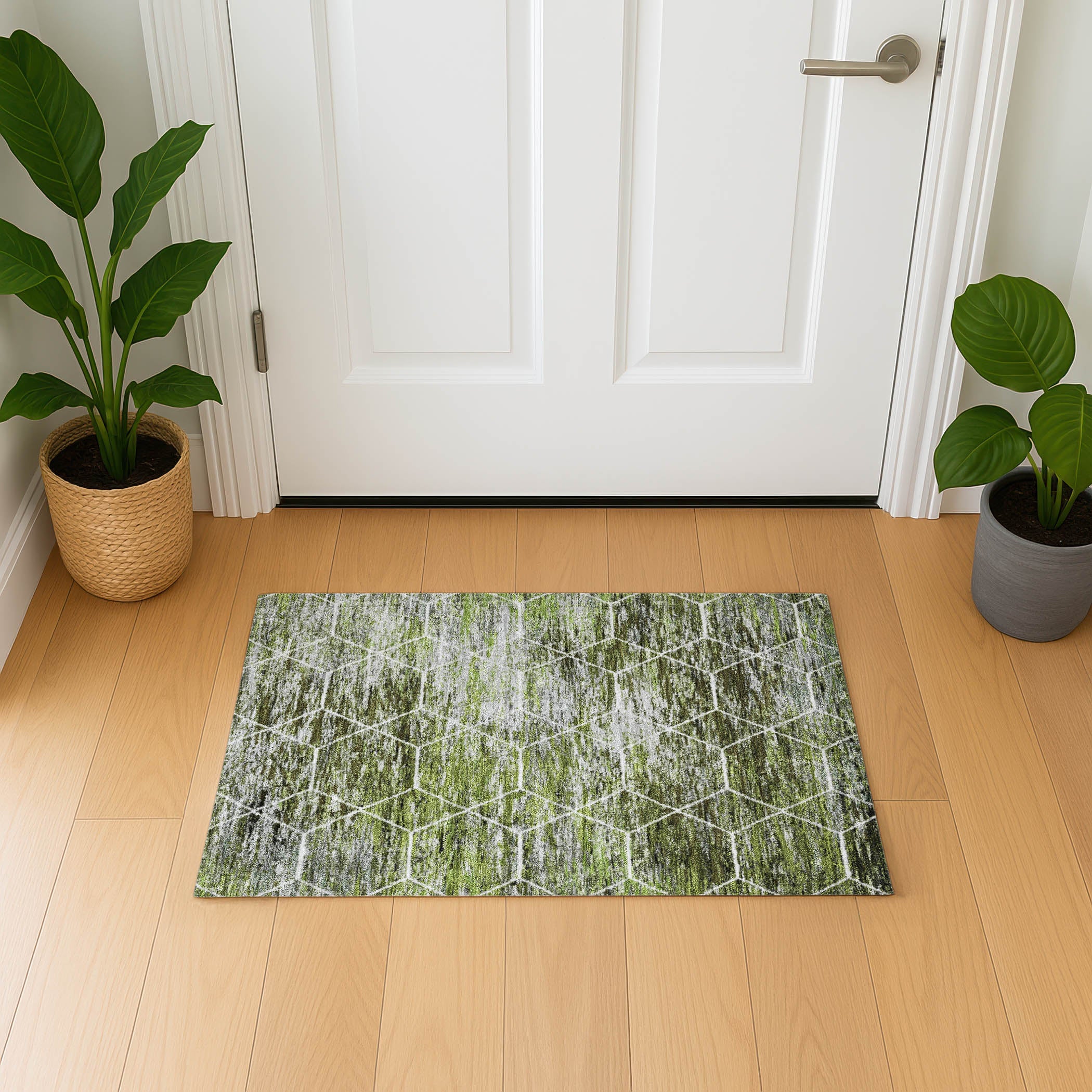 Seoul Machine Washable Transitional Olive Green Rug 1'8" x 2'6" #shape_Rectangle
