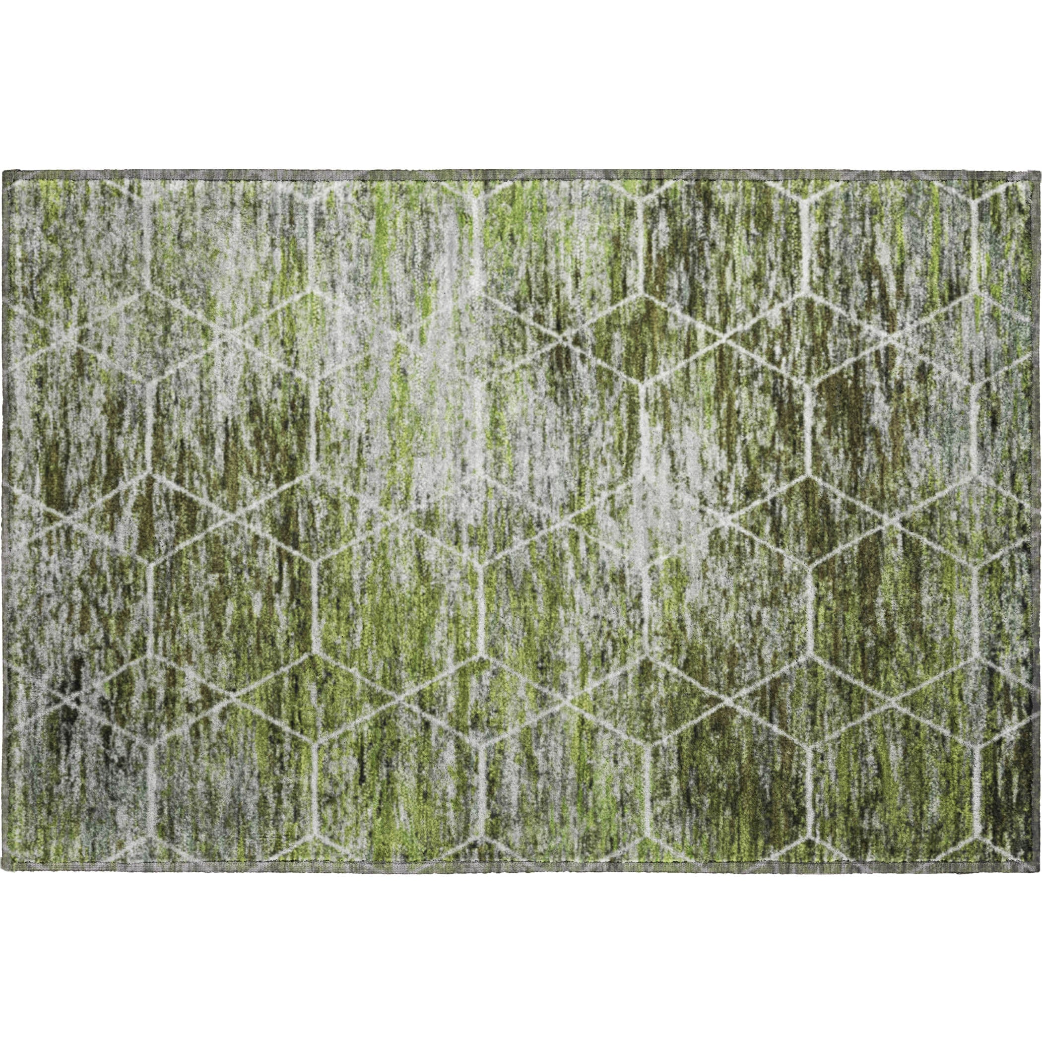 Seoul Machine Washable Transitional Olive Green Rug 1'8" x 2'6" #shape_Rectangle