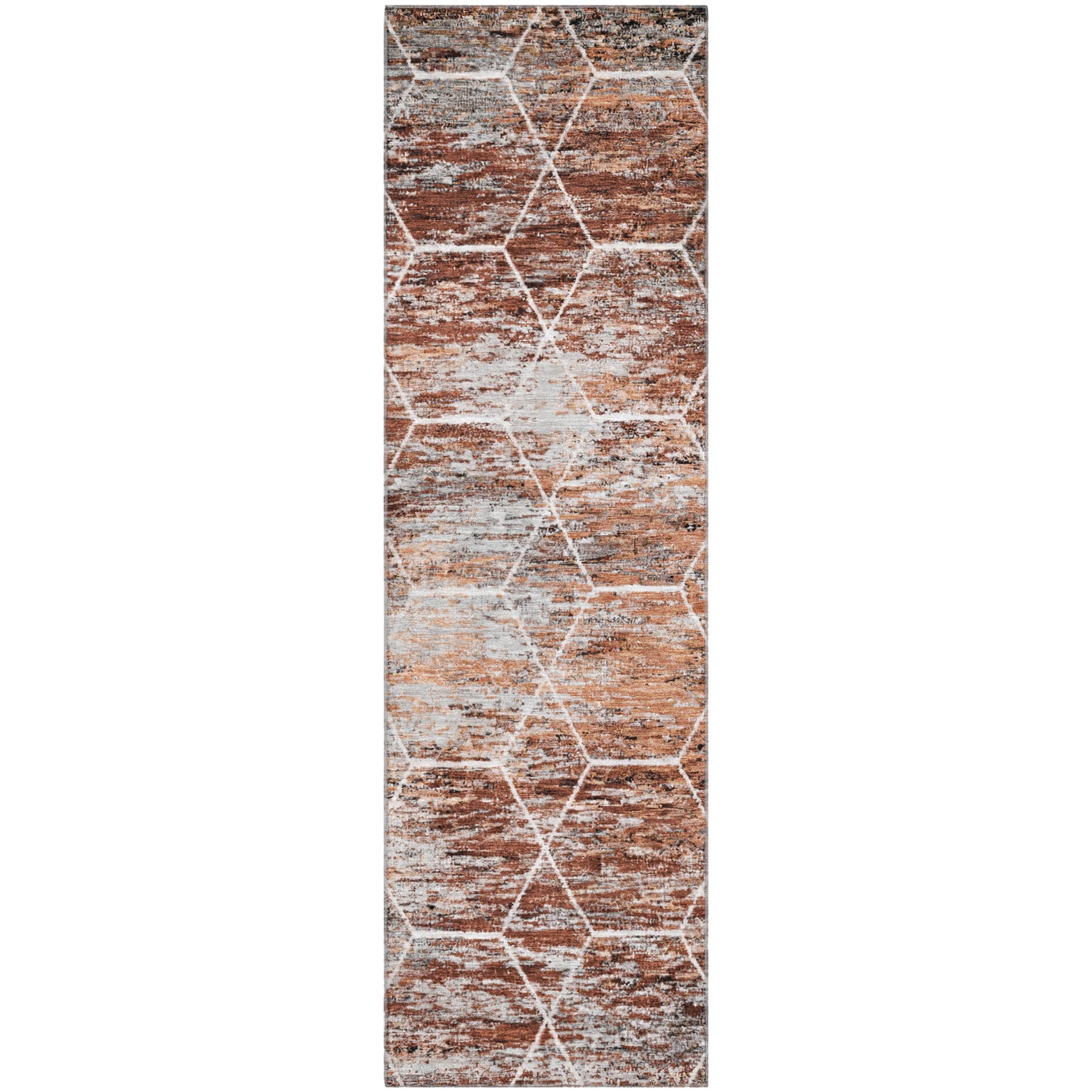 Seoul Machine Washable Transitional Paprika Orange Rug 2'3" x 7'6" #shape_Runner