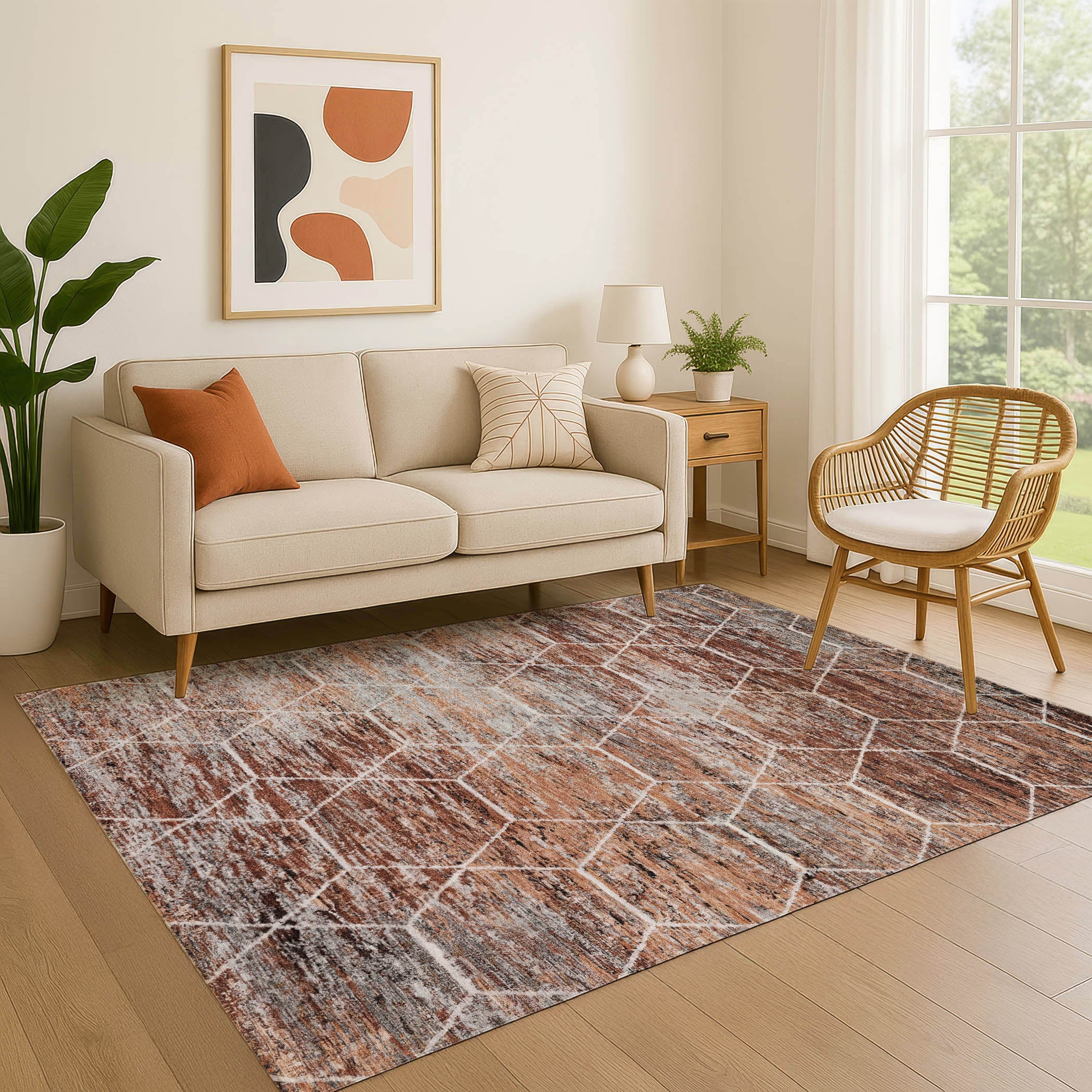Seoul Machine Washable Transitional Paprika Orange Rug 2'6" x 3'10" #shape_Rectangle