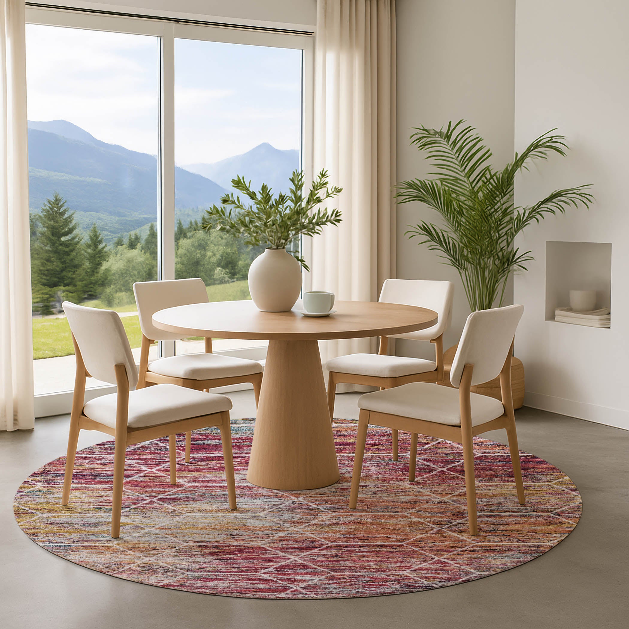 Seoul Machine Washable Transitional Pink Rug 8' x 8' #shape_Round