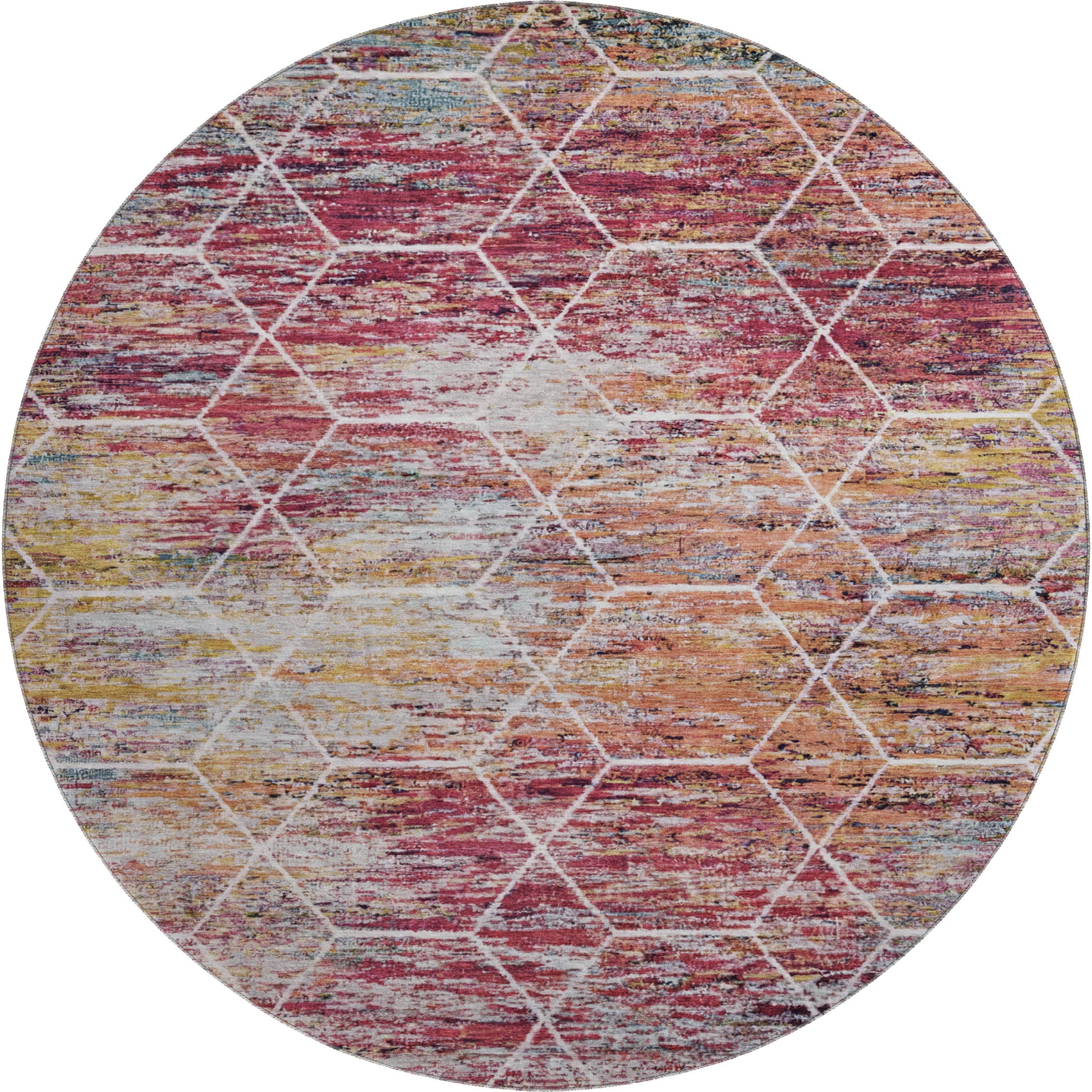 Seoul Machine Washable Transitional Pink Rug 8' x 8' #shape_Round