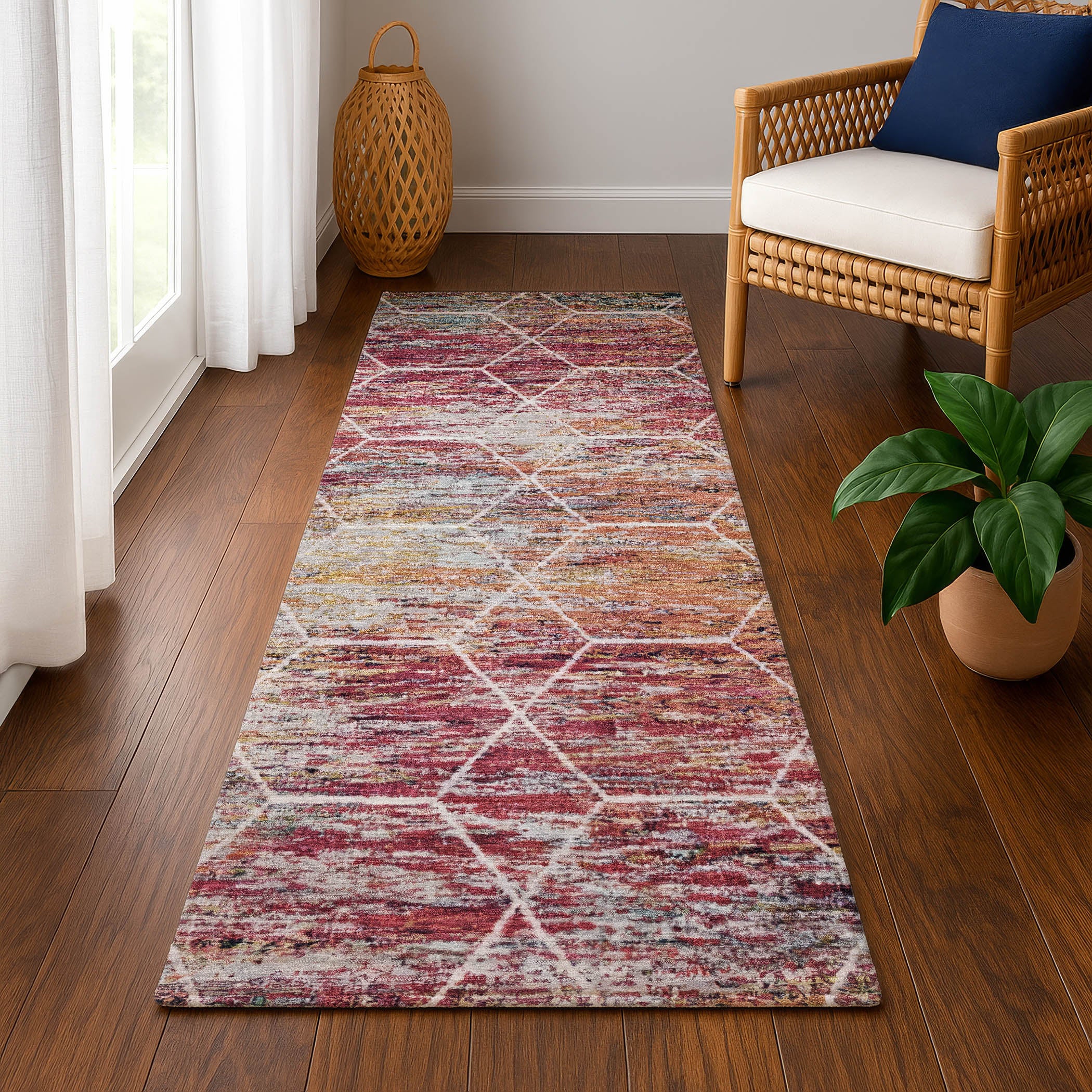 Seoul Machine Washable Transitional Pink Rug 2'3" x 7'6" #shape_Runner