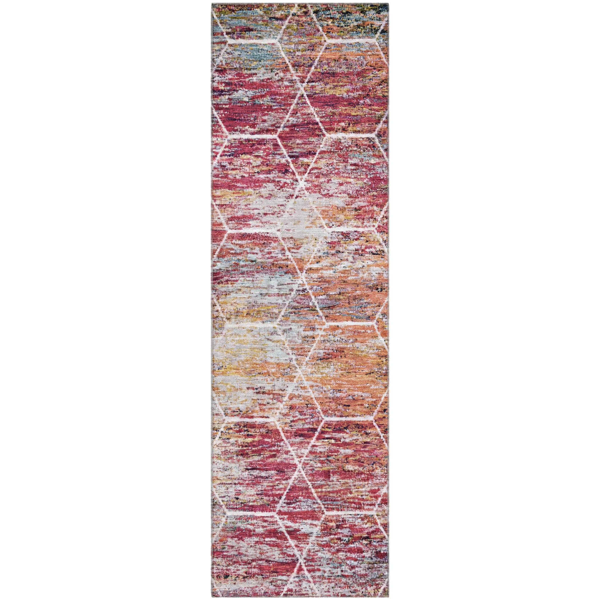 Seoul Machine Washable Transitional Pink Rug 2'3" x 7'6" #shape_Runner