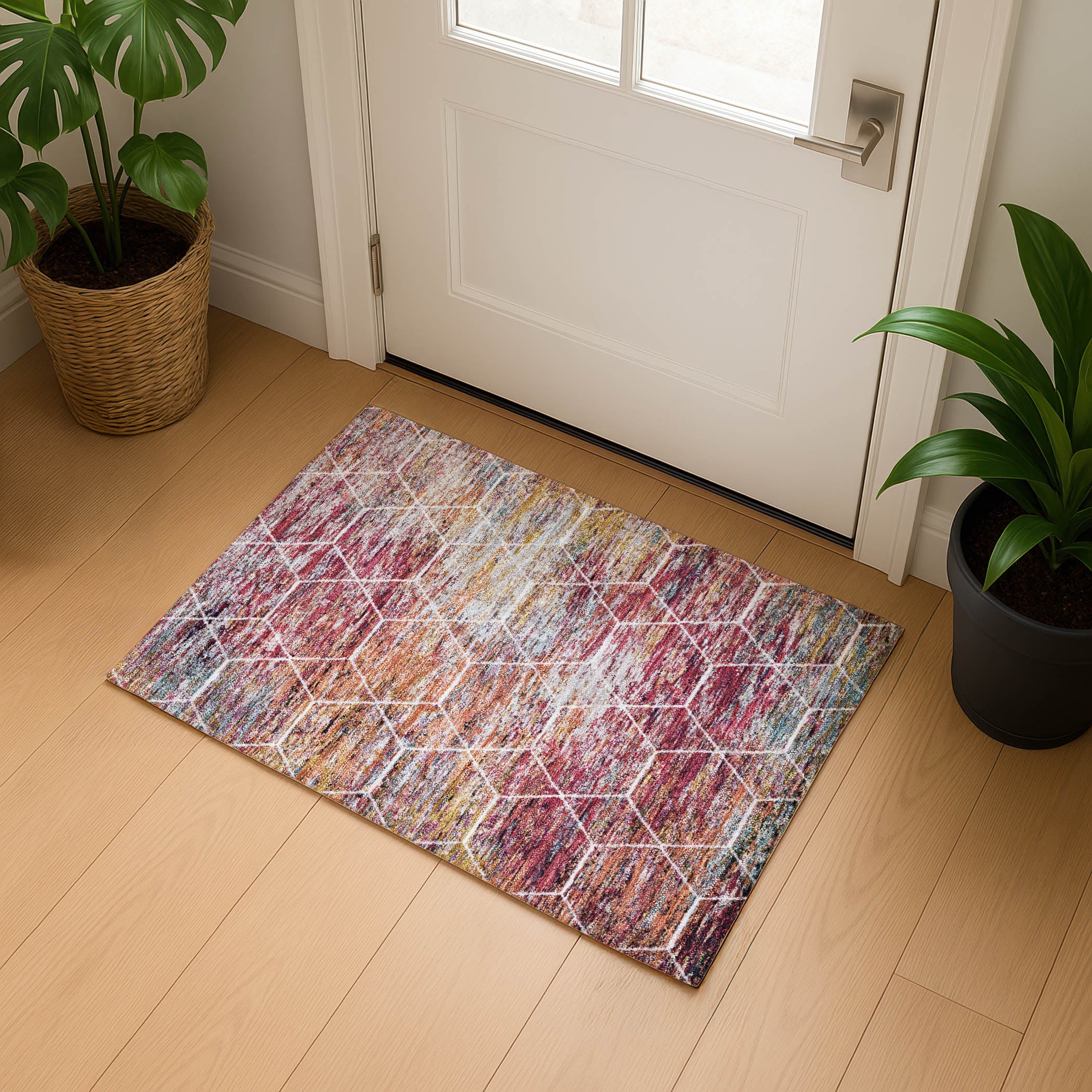 Seoul Machine Washable Transitional Pink Rug 1'8" x 2'6" #shape_Rectangle