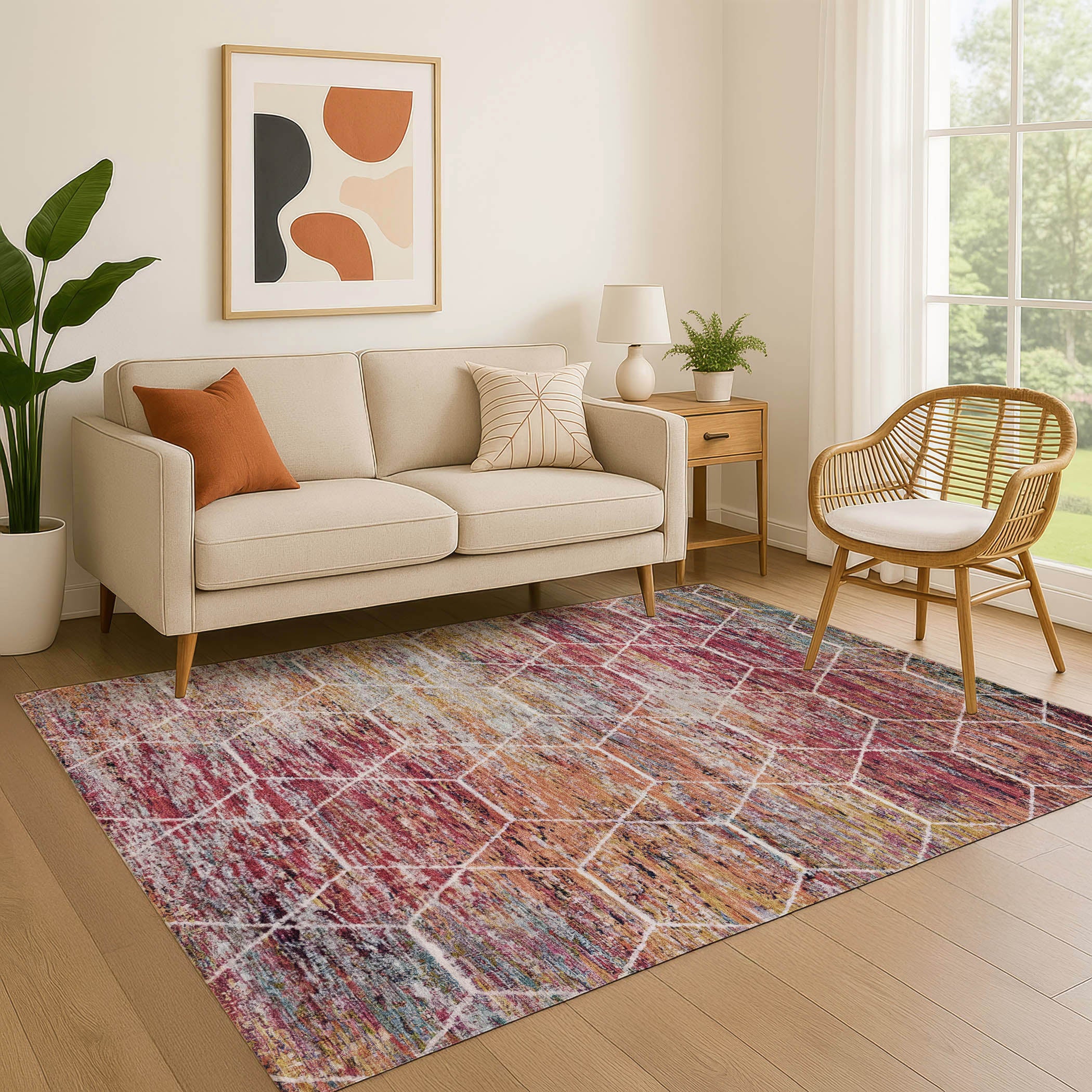 Seoul Machine Washable Transitional Pink Rug 2'6" x 3'10" #shape_Rectangle