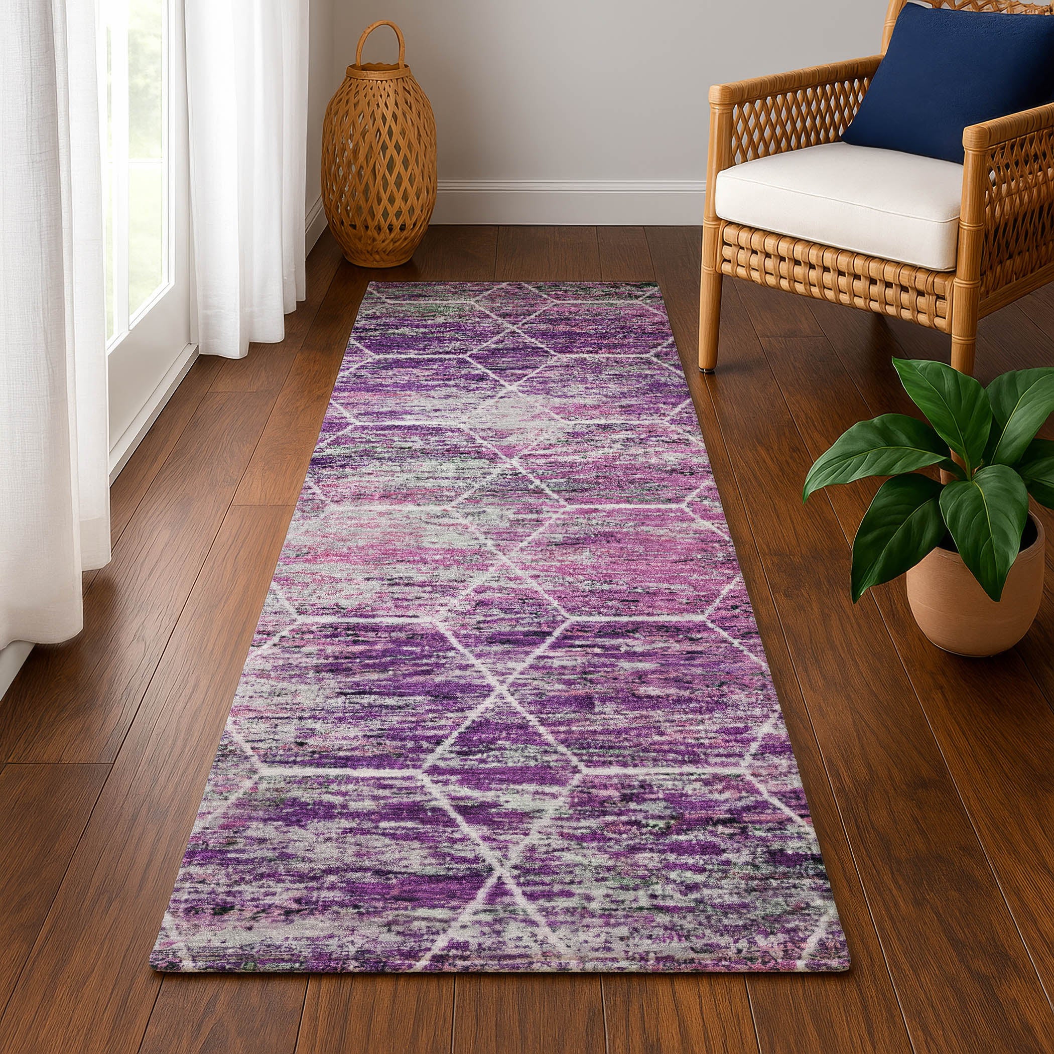 Seoul Machine Washable Transitional Purple Rug 2'3" x 7'6" #shape_Runner