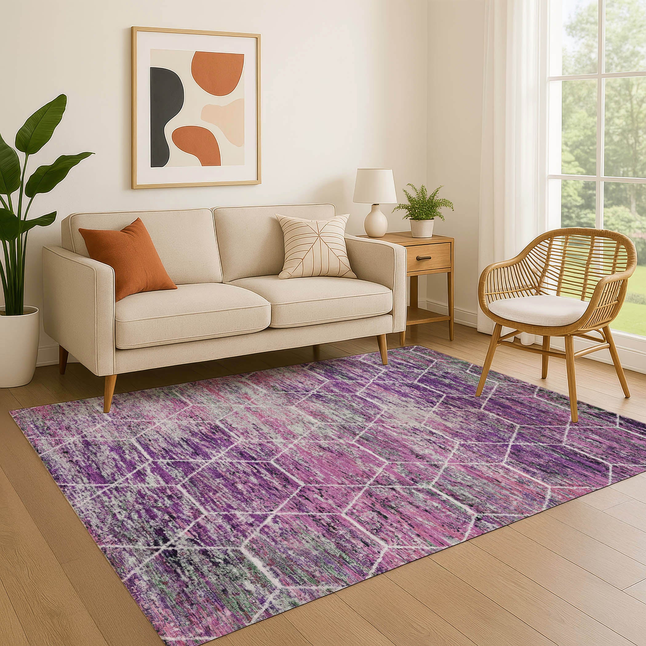 Seoul Machine Washable Transitional Purple Rug 2'6" x 3'10" #shape_Rectangle