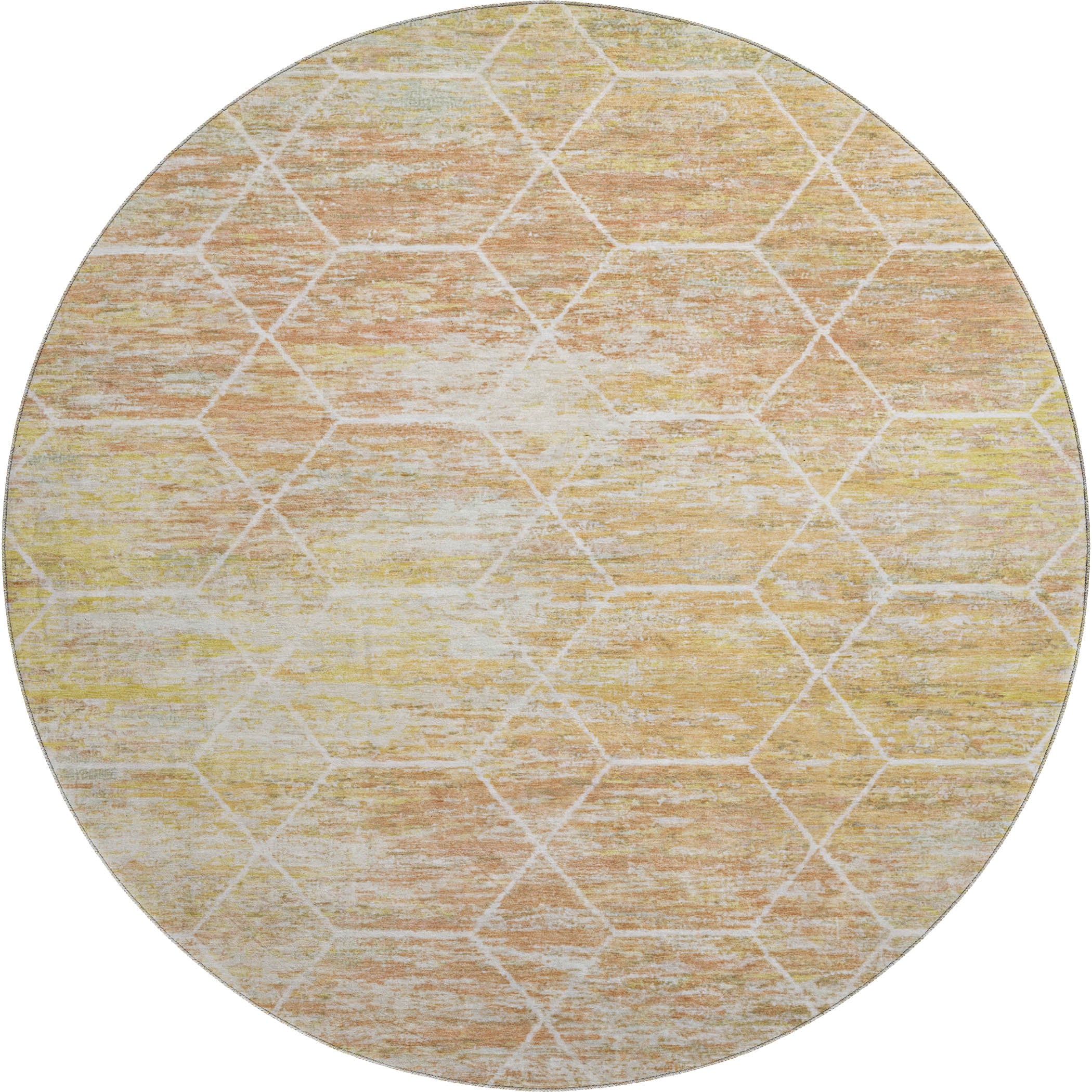 Seoul Machine Washable Transitional Salmon Orange Rug 8' x 8' #shape_Round