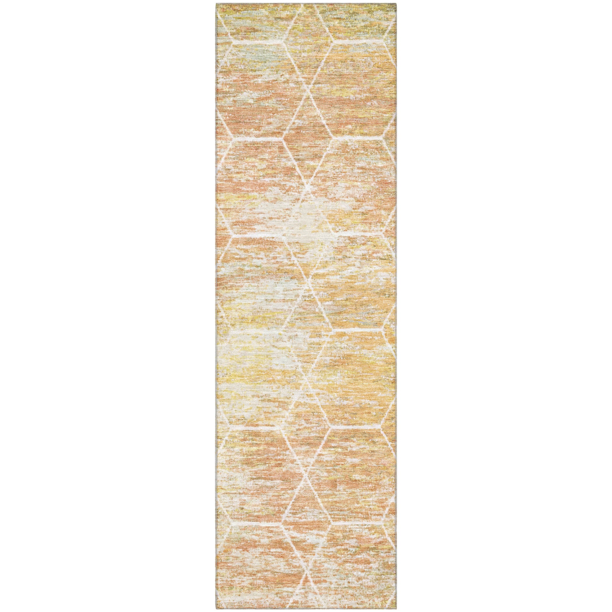 Seoul Machine Washable Transitional Salmon Orange Rug 2'3" x 7'6" #shape_Runner