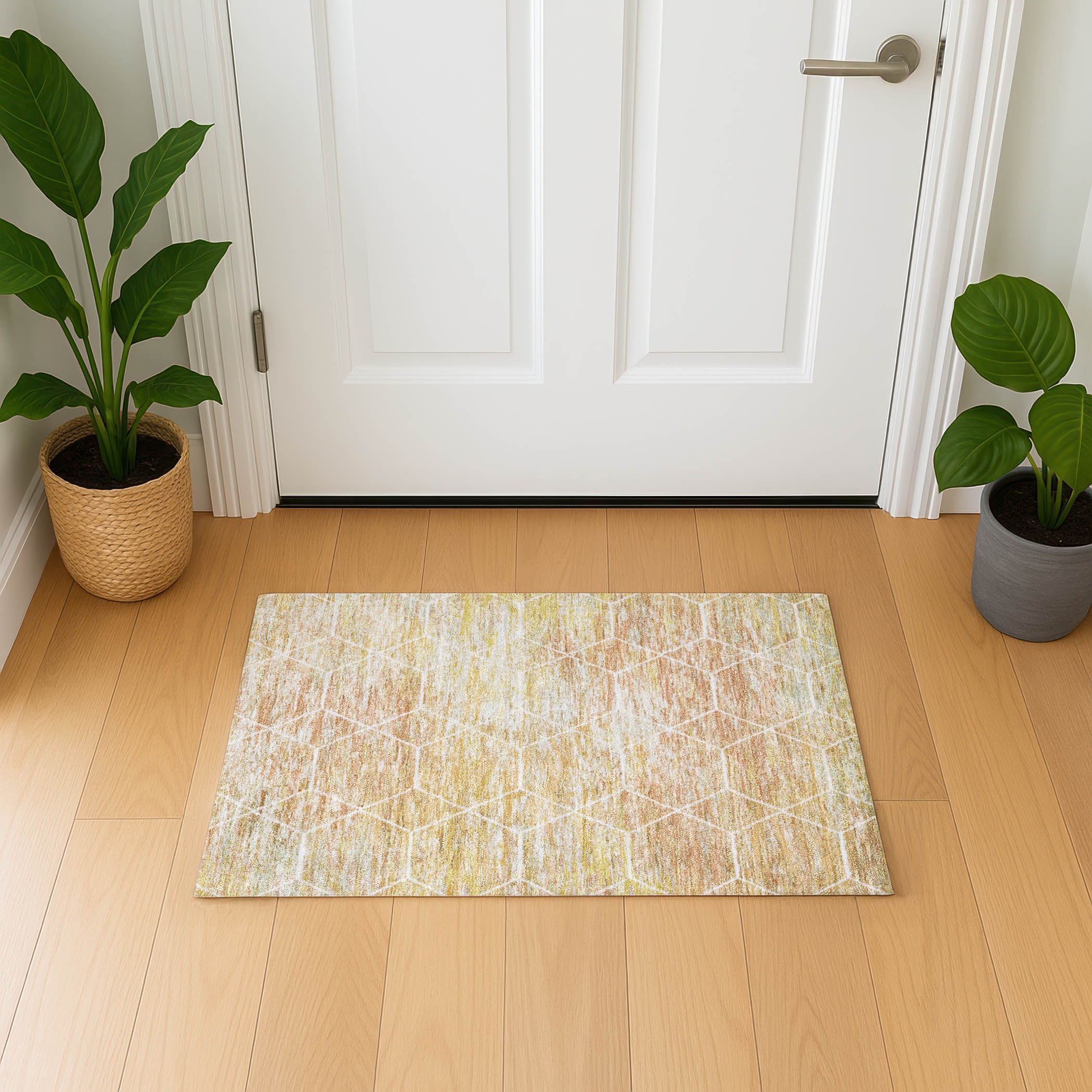 Seoul Machine Washable Transitional Salmon Orange Rug 1'8" x 2'6" #shape_Rectangle