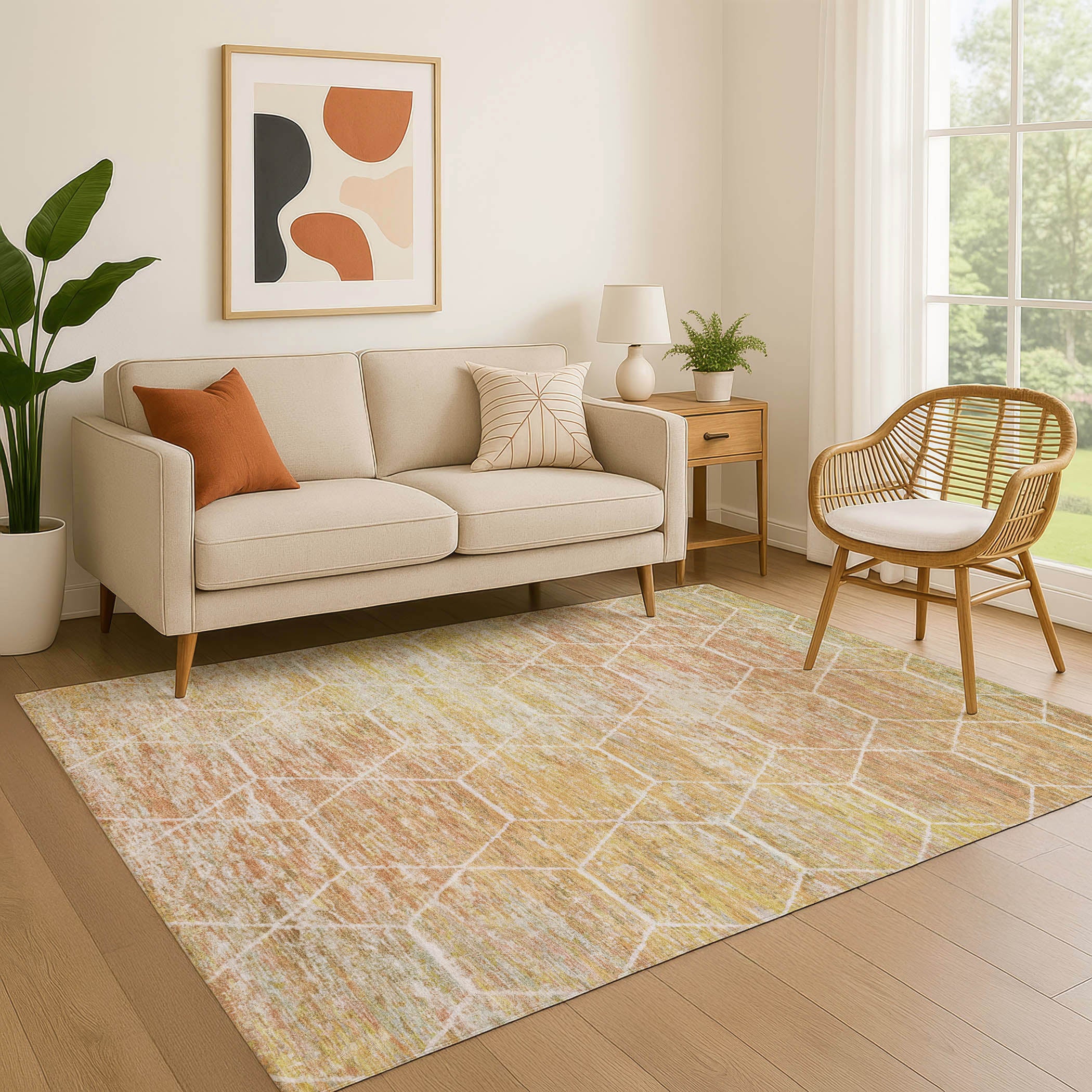 Seoul Machine Washable Transitional Salmon Orange Rug 2'6" x 3'10" #shape_Rectangle