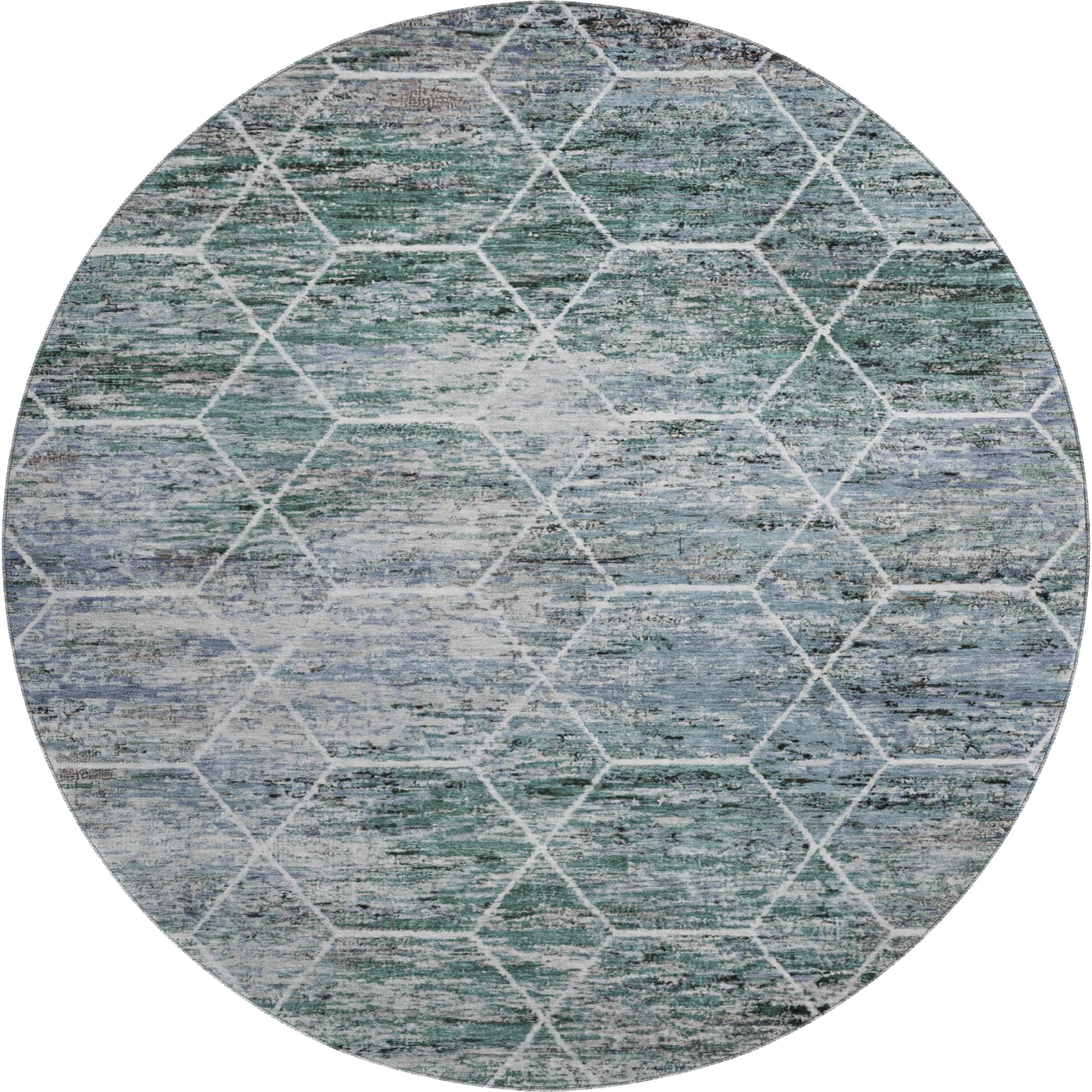 Seoul Machine Washable Transitional Teal Rug 8' x 8' #shape_Round