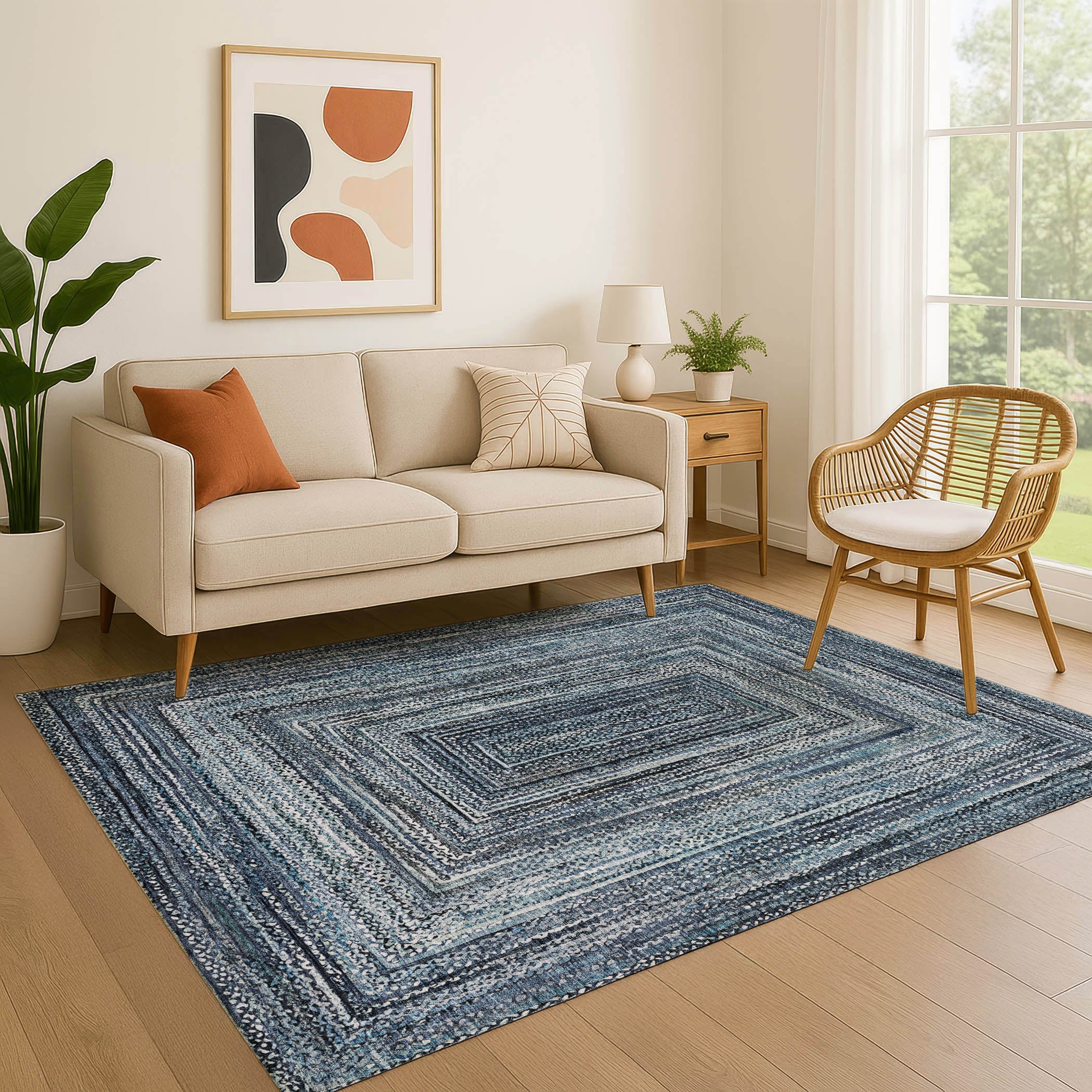 Vienna Machine Washable Transitional Blue Rug 2'6" x 3'10" #shape_Rectangle