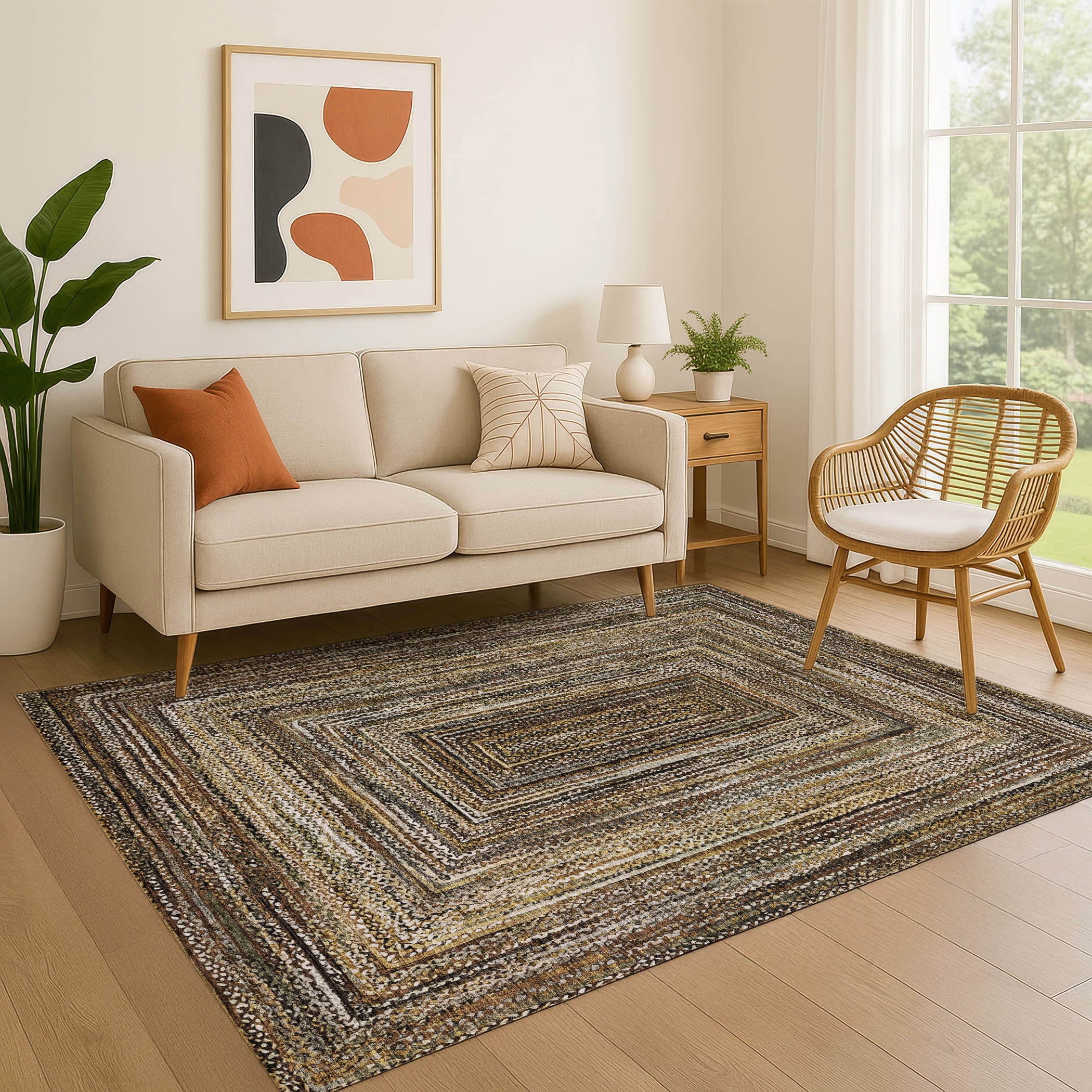 Vienna Machine Washable Transitional Brown Rug 2'6" x 3'10" #shape_Rectangle