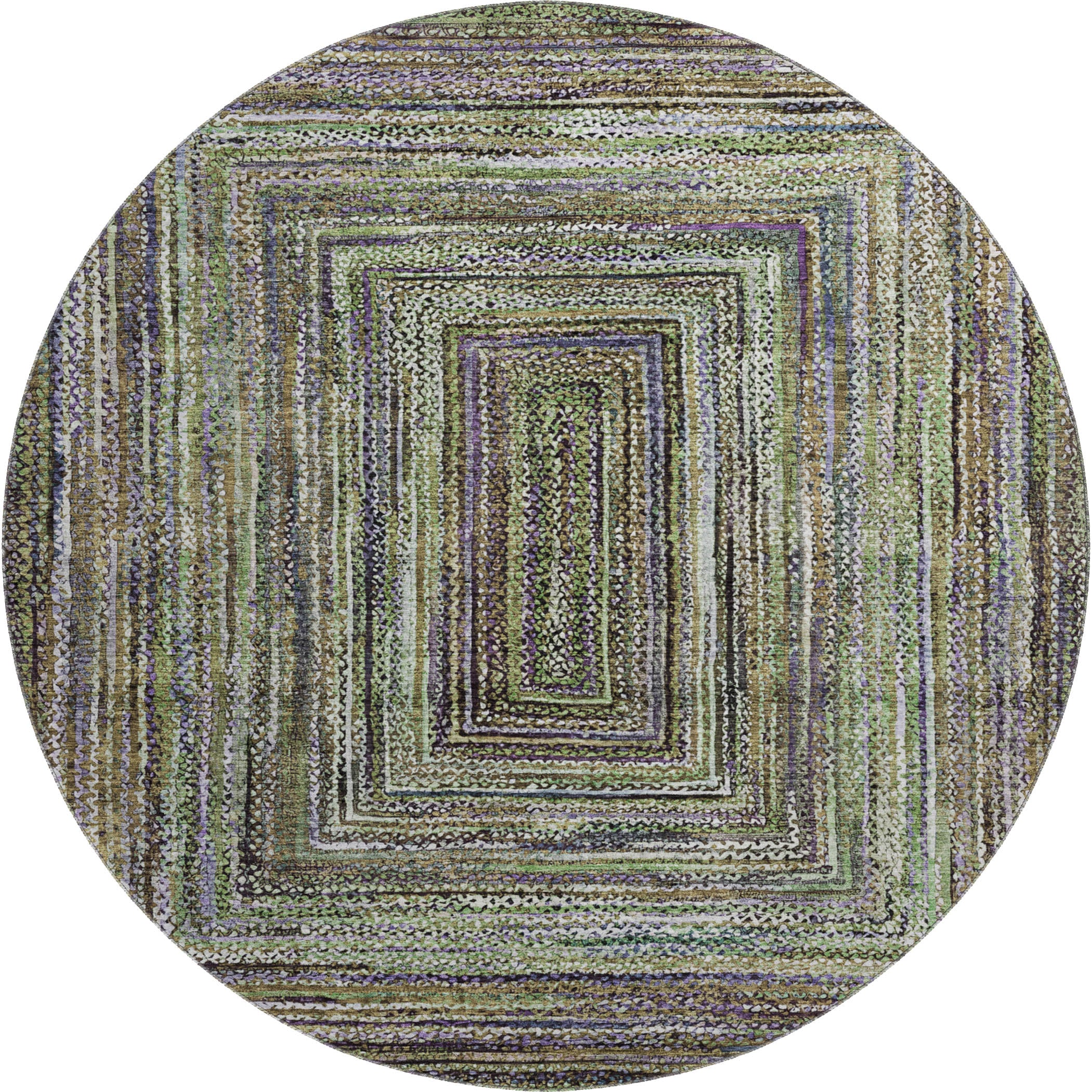 Vienna Machine Washable Transitional Olive Green Rug 8' x 8' #shape_Round