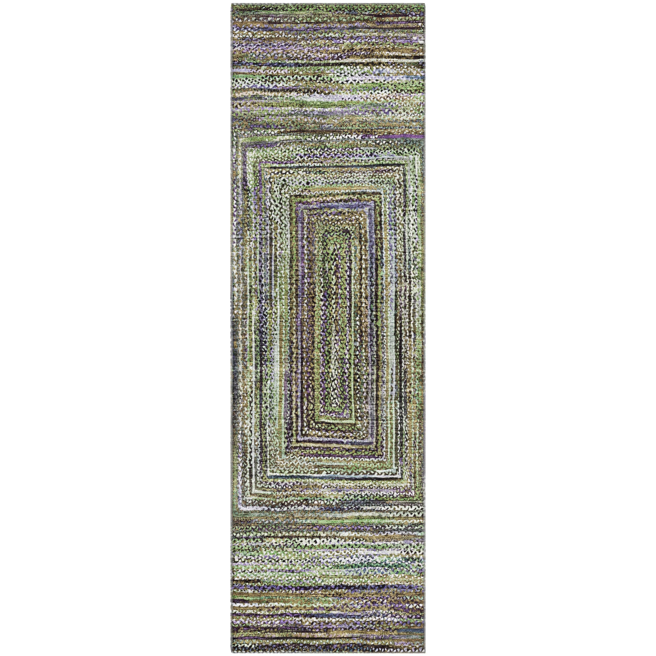 Vienna Machine Washable Transitional Olive Green Rug 2'3" x 7'6" #shape_Runner