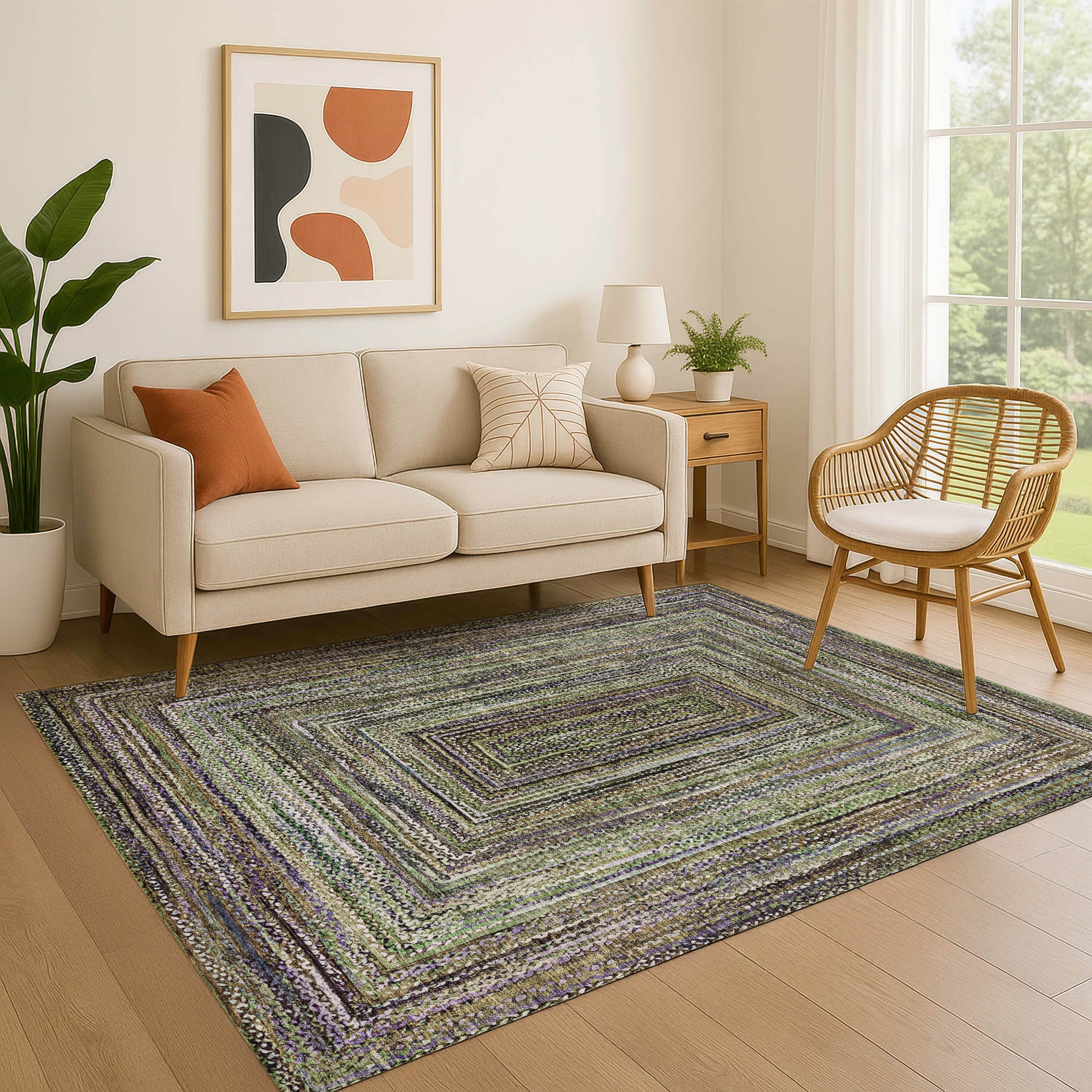 Vienna Machine Washable Transitional Olive Green Rug 2'6" x 3'10" #shape_Rectangle