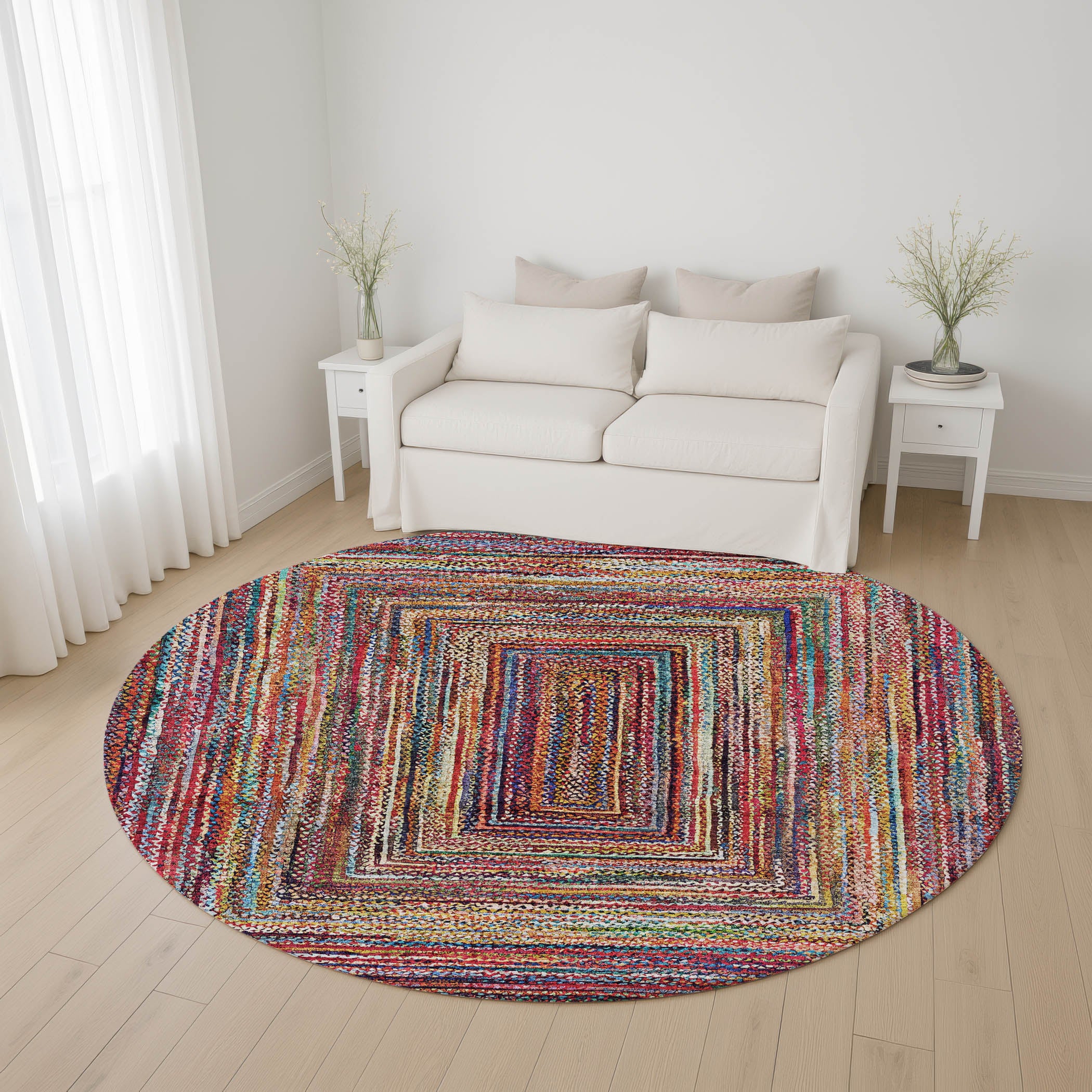 Vienna Machine Washable Transitional Paprika Orange Rug 8' x 8' #shape_Round