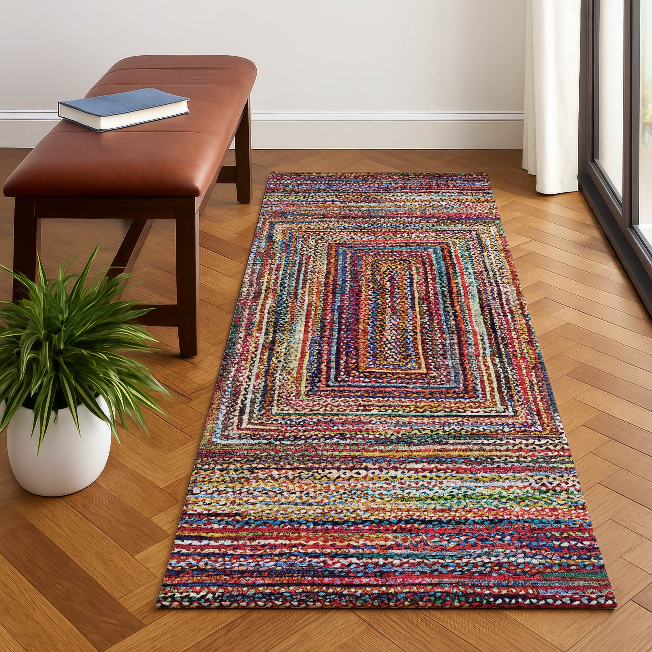 Vienna Machine Washable Transitional Paprika Orange Rug 2'3" x 7'6" #shape_Runner