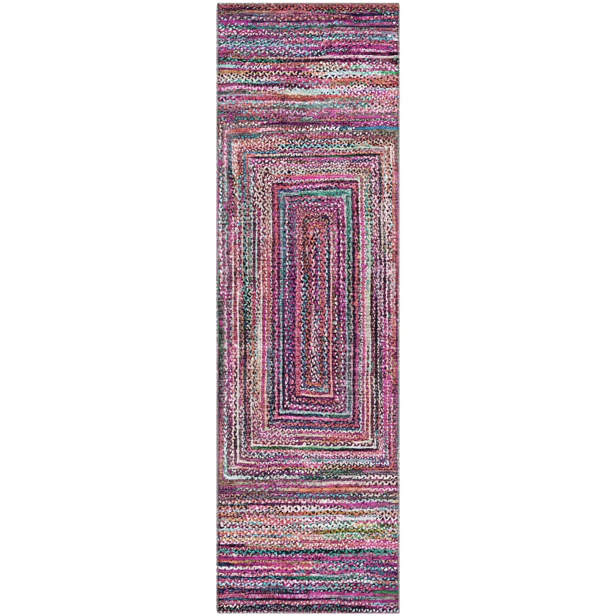 Vienna Machine Washable Transitional Pink Rug 2'3" x 7'6" #shape_Runner