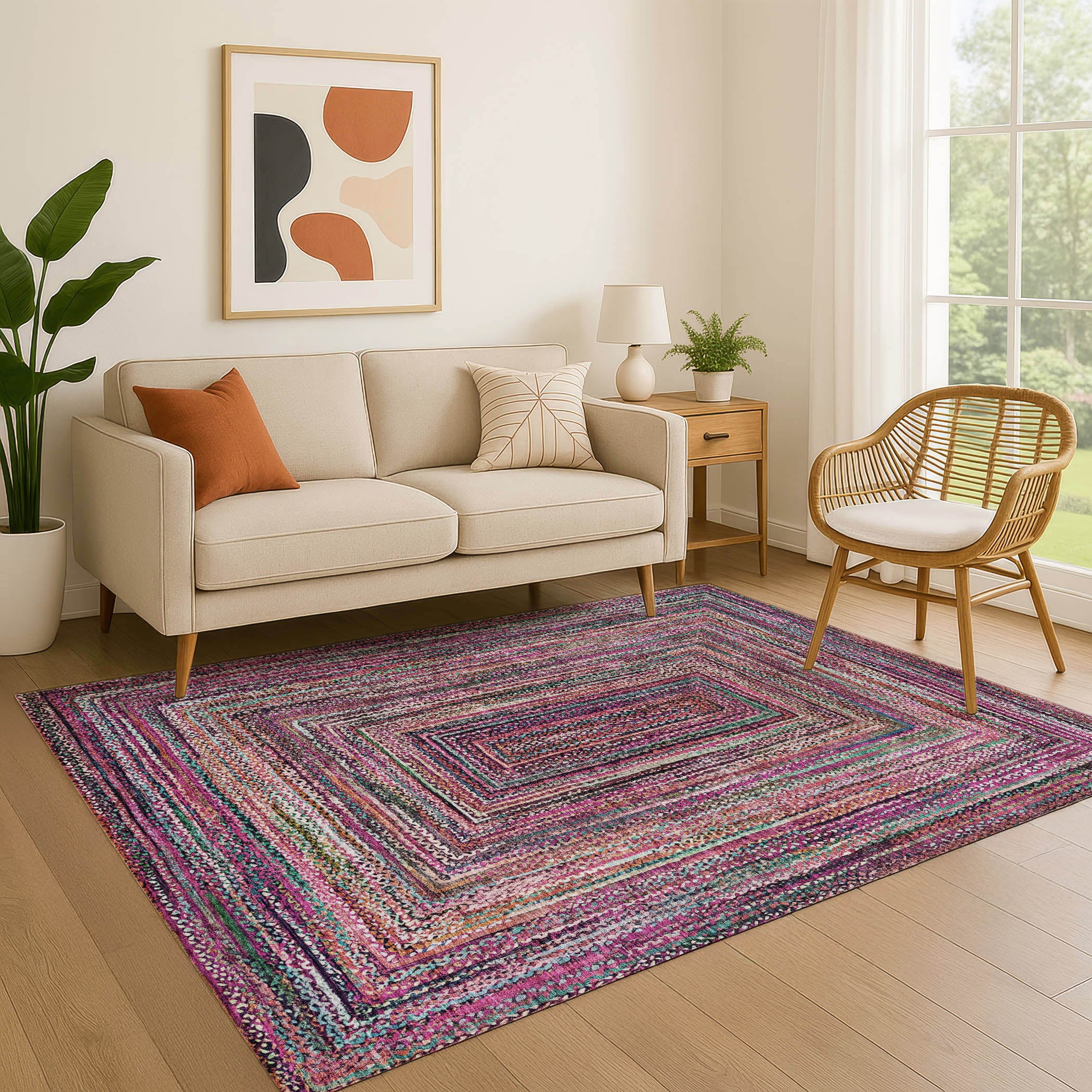 Vienna Machine Washable Transitional Pink Rug 2'6" x 3'10" #shape_Rectangle
