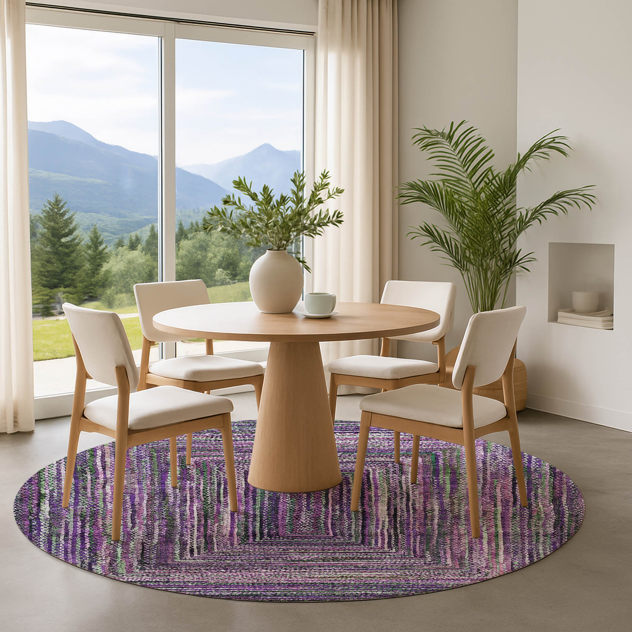 Vienna Machine Washable Transitional Purple Rug 8' x 8' #shape_Round