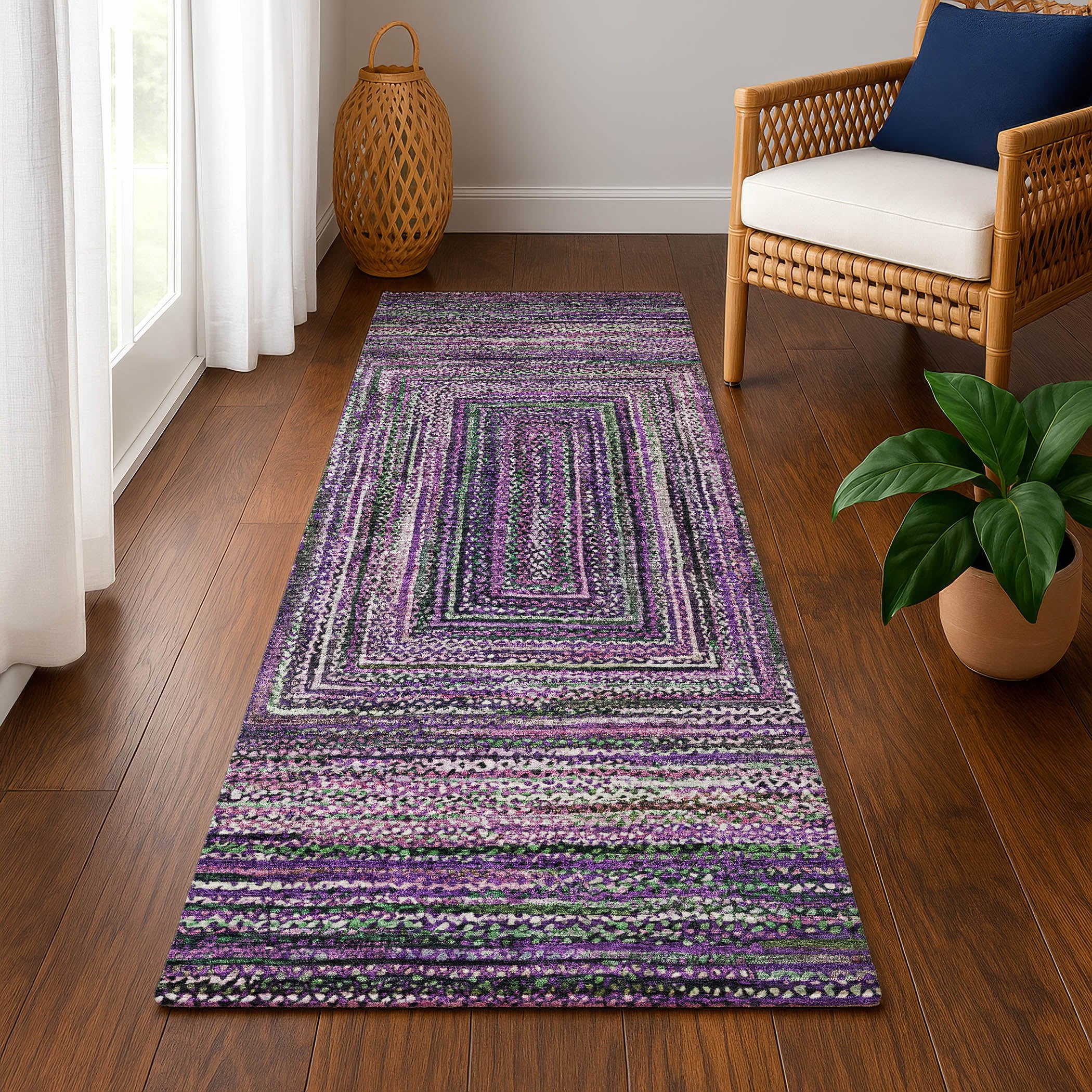Vienna Machine Washable Transitional Purple Rug 2'3" x 7'6" #shape_Runner