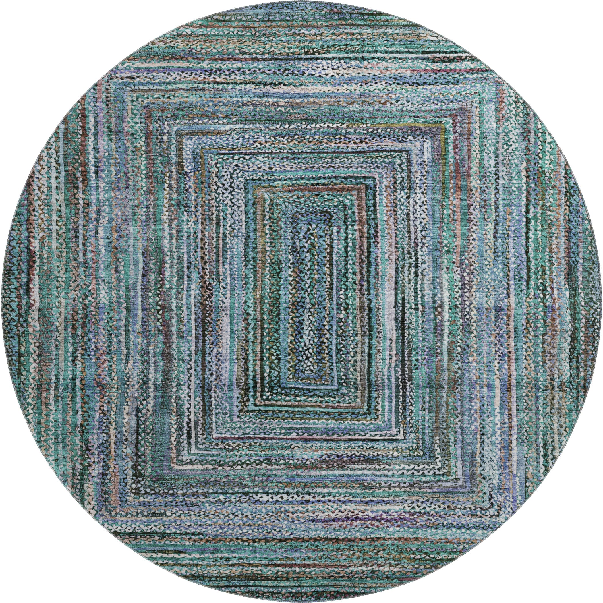 Vienna Machine Washable Transitional Teal Rug 8' x 8' #shape_Round