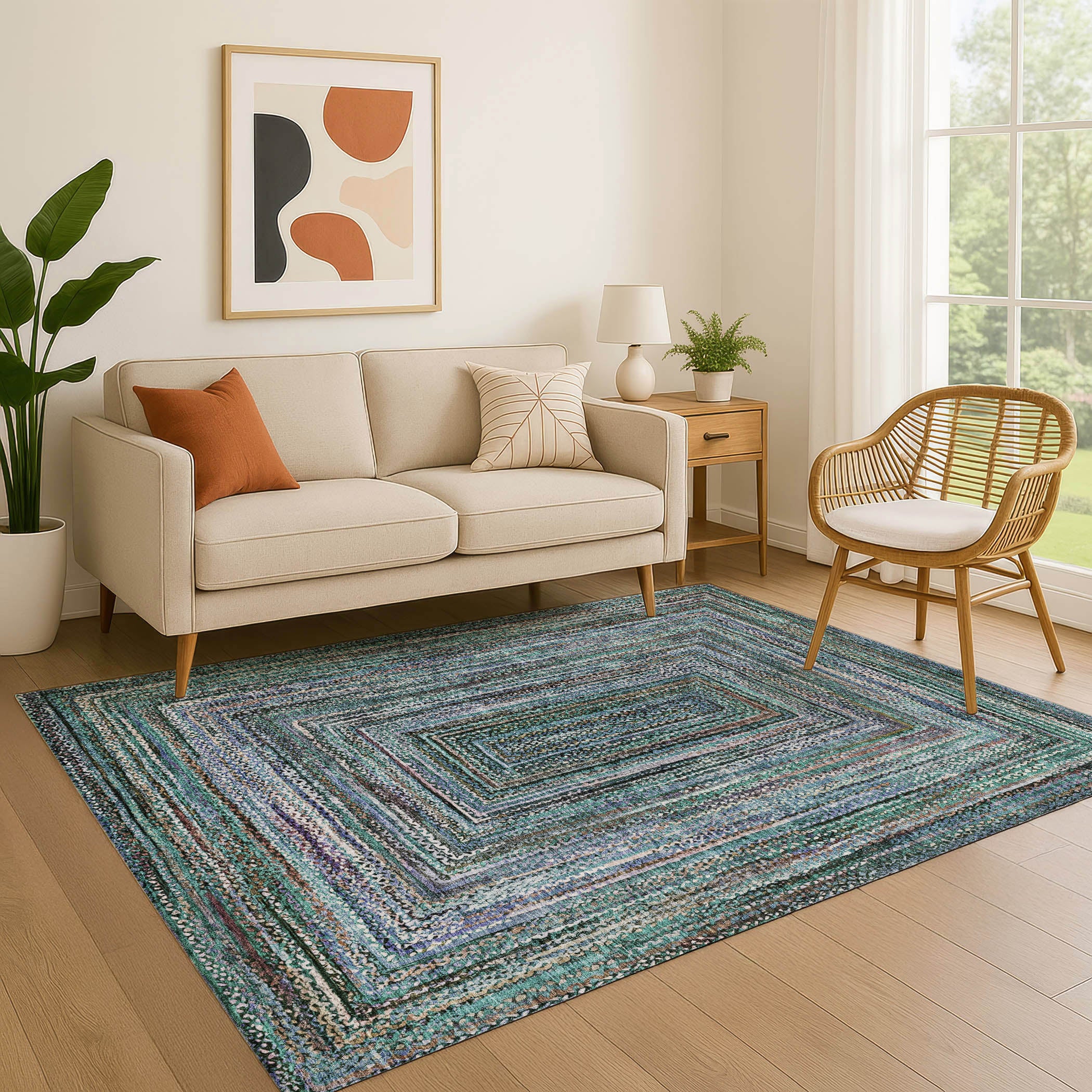Vienna Machine Washable Transitional Teal Rug 2'6" x 3'10" #shape_Rectangle