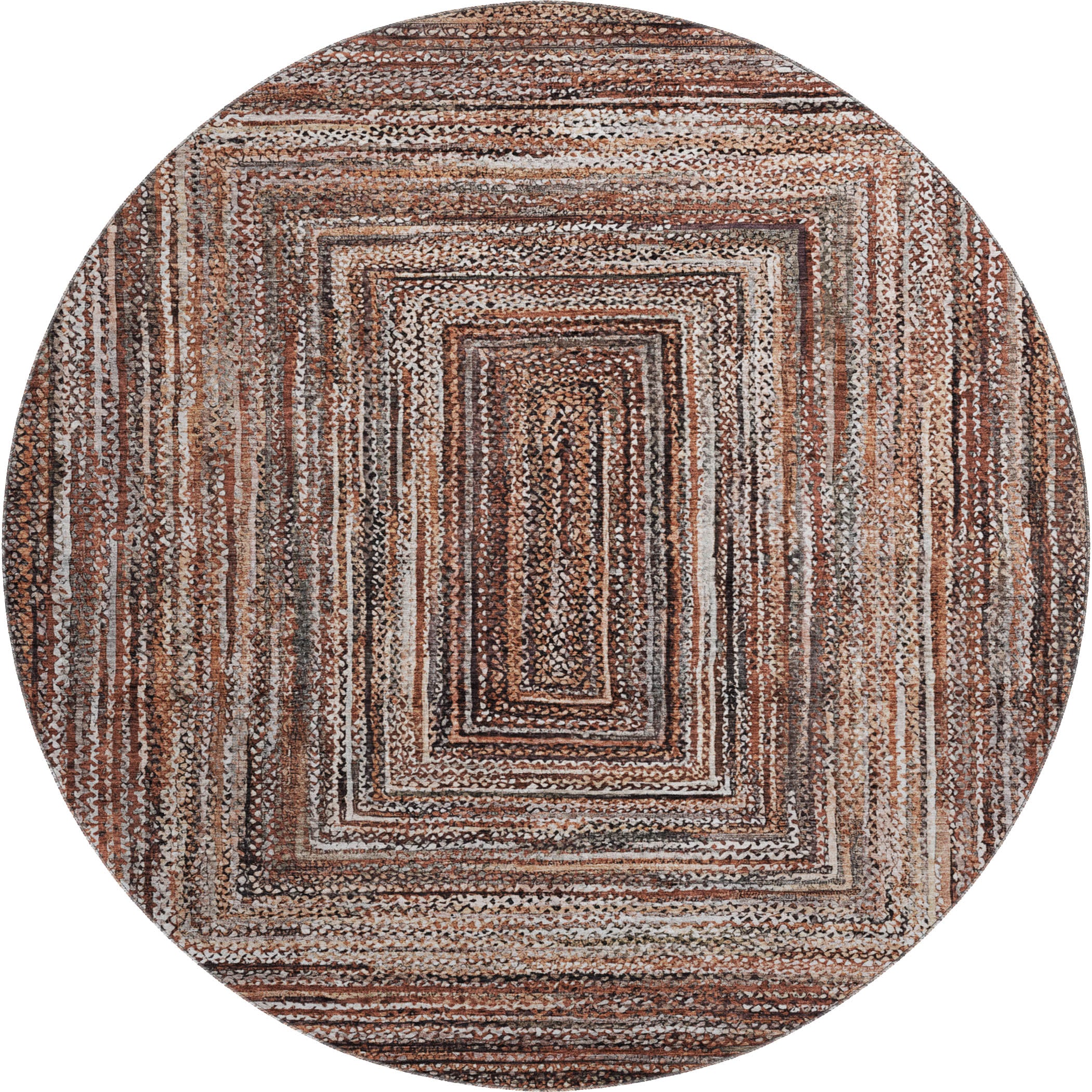 Vienna Machine Washable Transitional Terracotta Orange Rug 8' x 8' #shape_Round