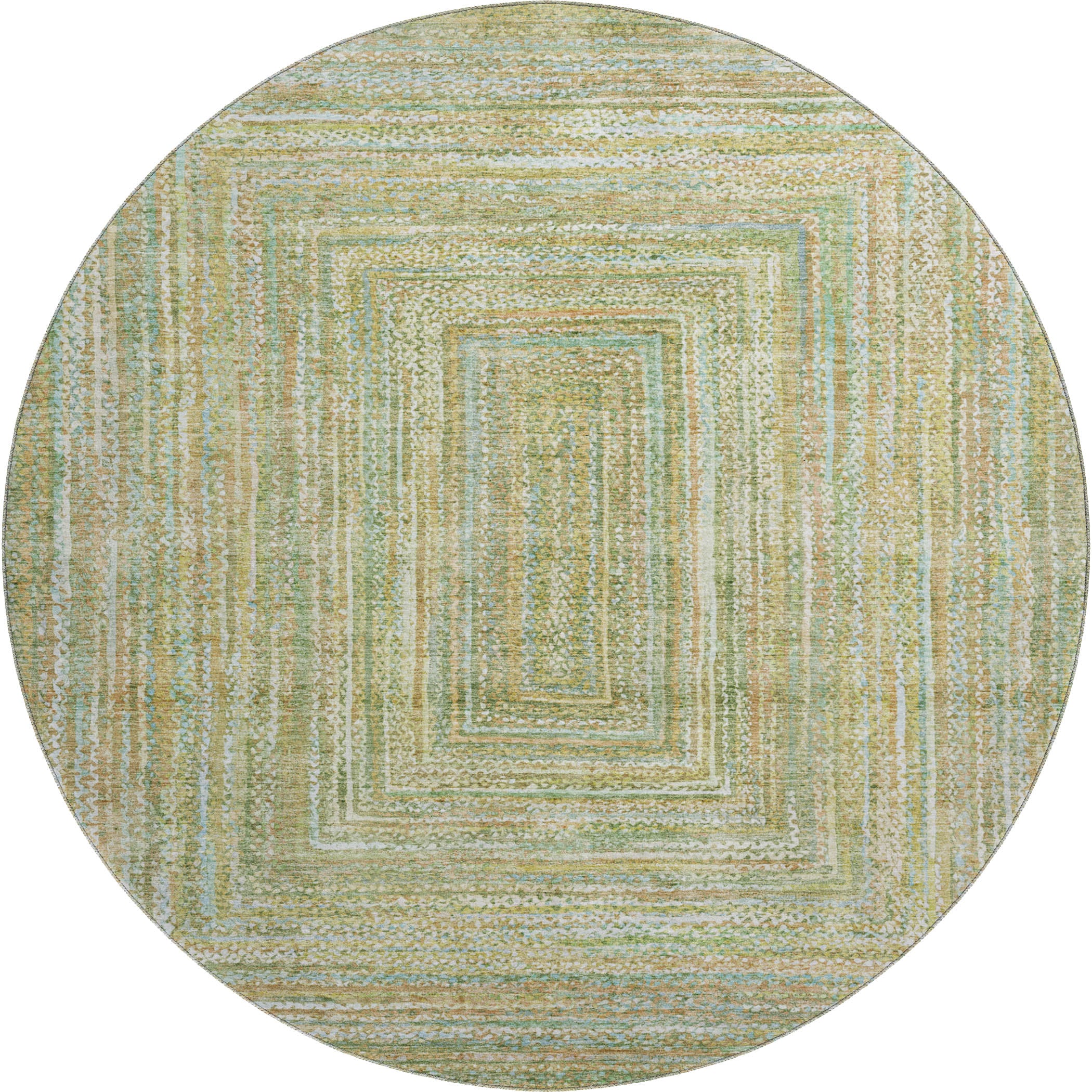 Seoul Machine Washable Transitional Aloe Green Rug 8' x 8' #shape_Round