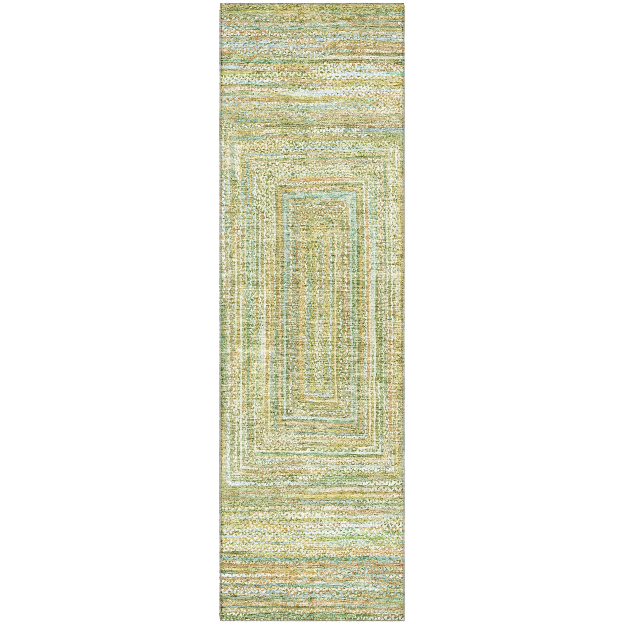 Seoul Machine Washable Transitional Aloe Green Rug 2'3" x 7'6" #shape_Runner
