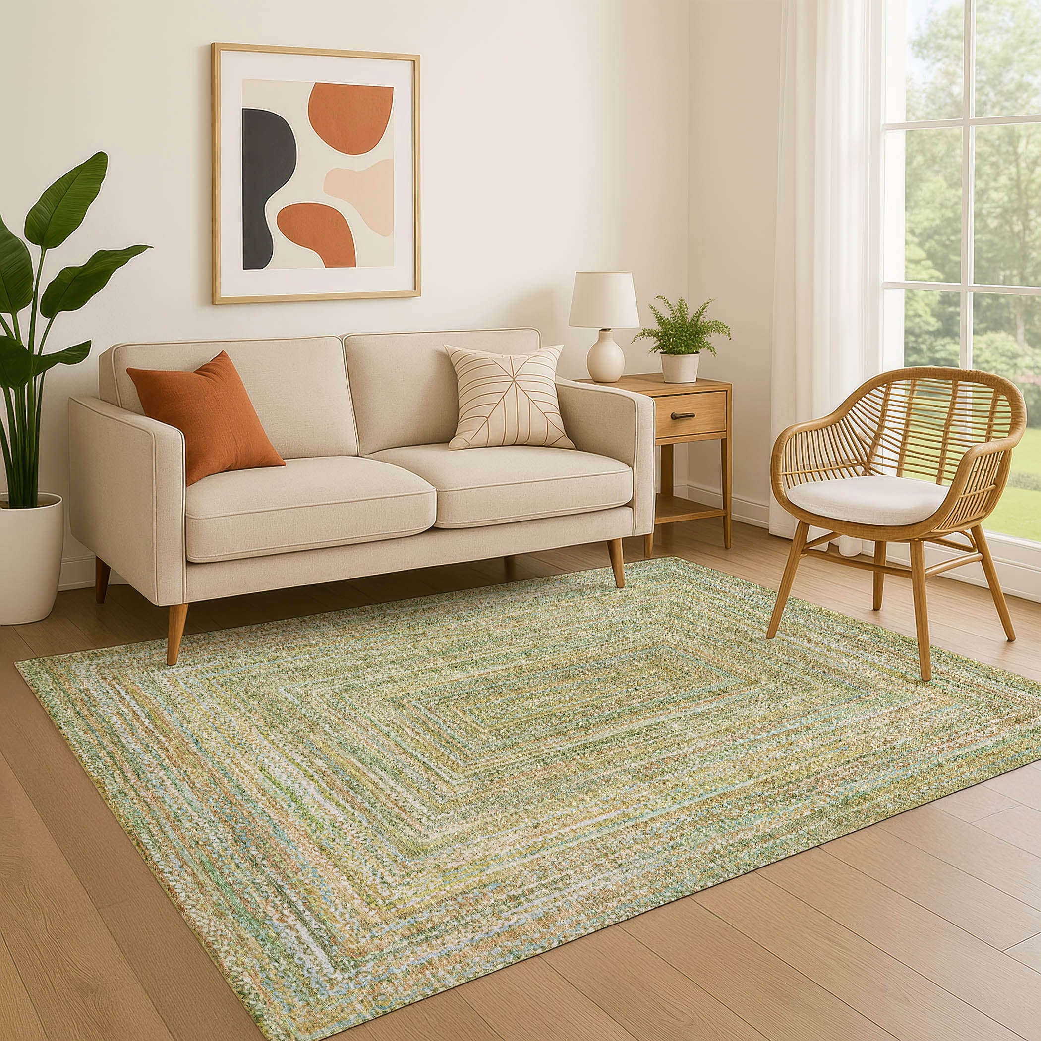 Seoul Machine Washable Transitional Aloe Green Rug 2'6" x 3'10" #shape_Rectangle